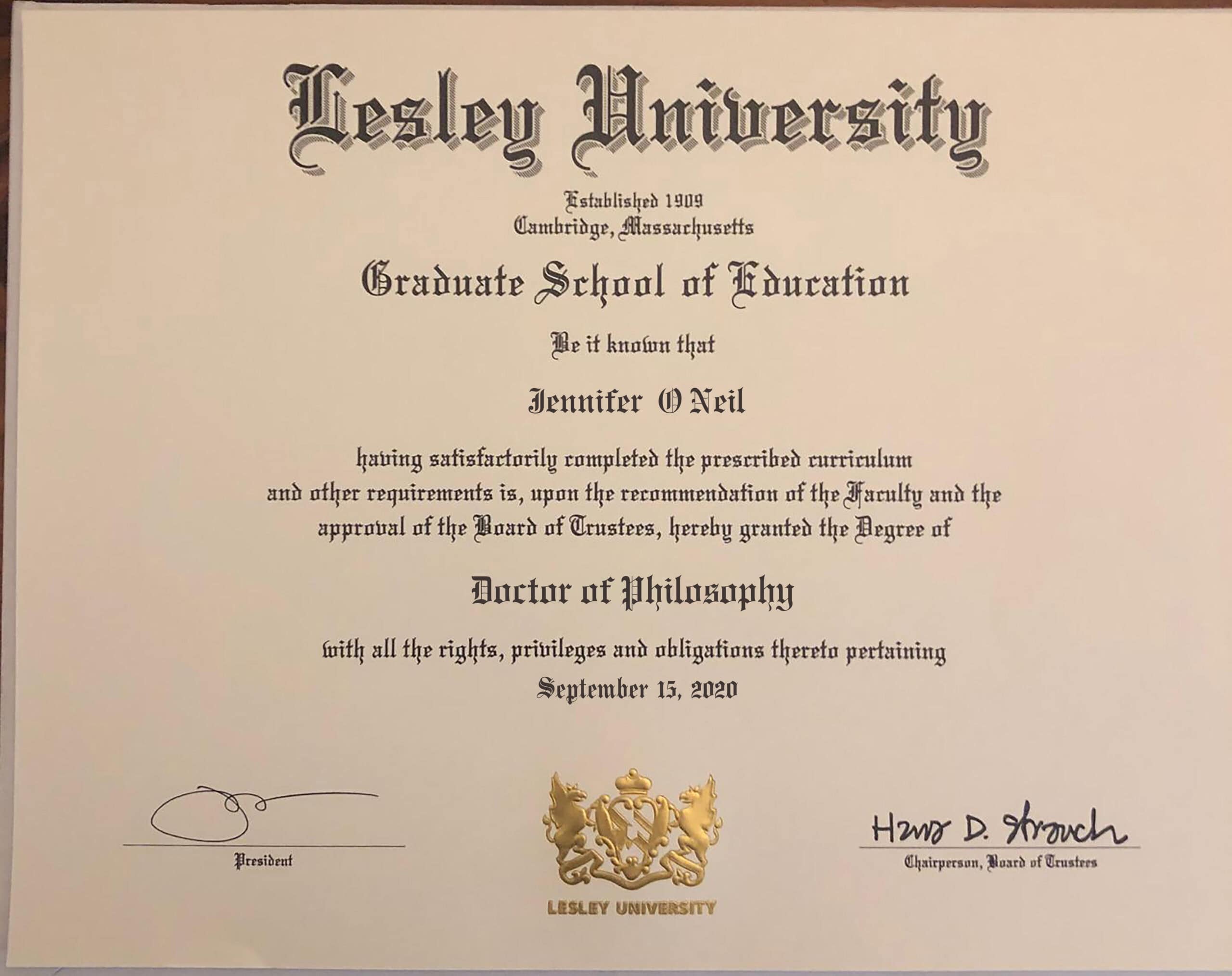 Authentic-Looking Fake certificate from Lesley University Authentic-Looking Fake certificate from Lesley University