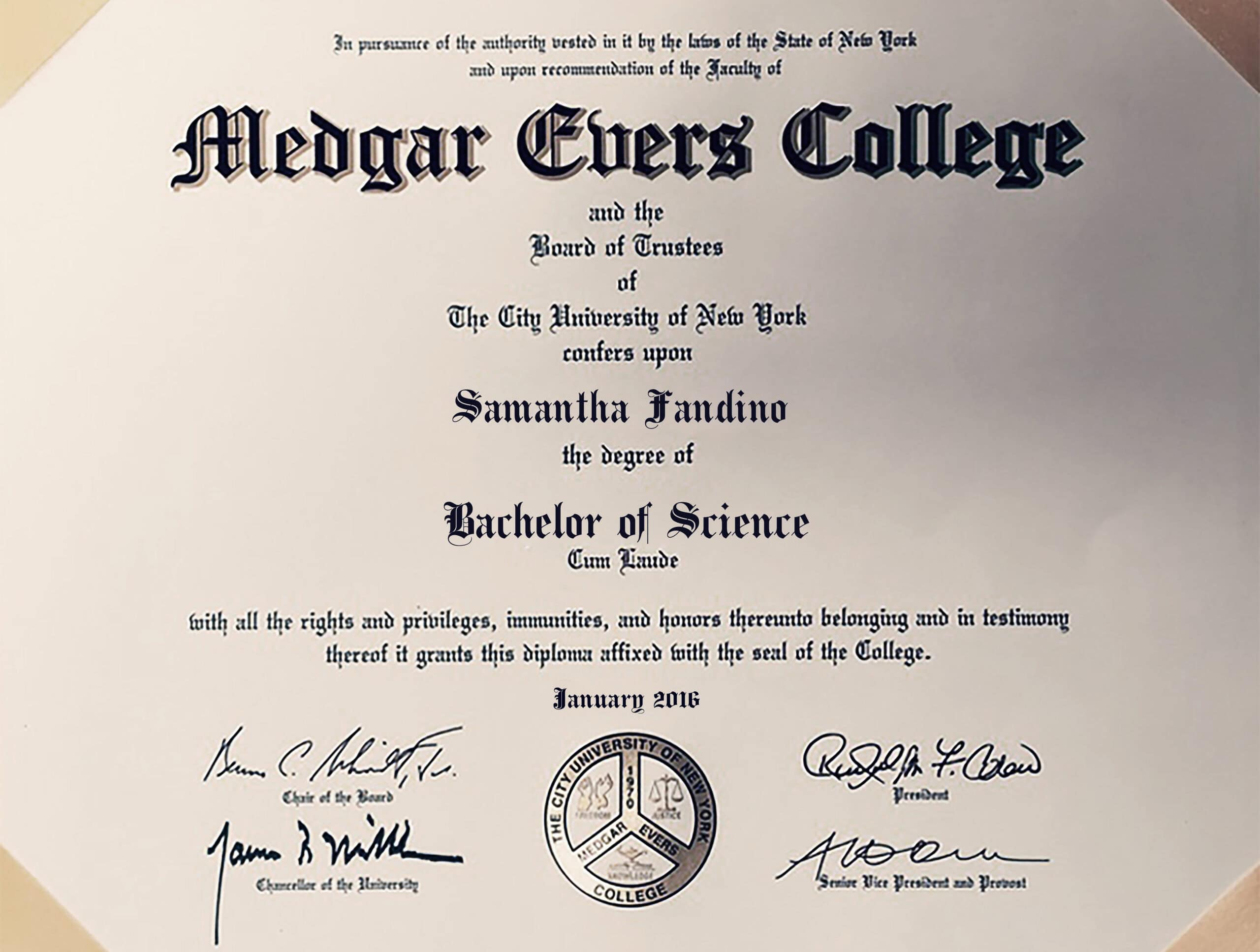 Authentic-Looking Fake certificate from Medgar Evers College Authentic-Looking Fake certificate from Medgar Evers College