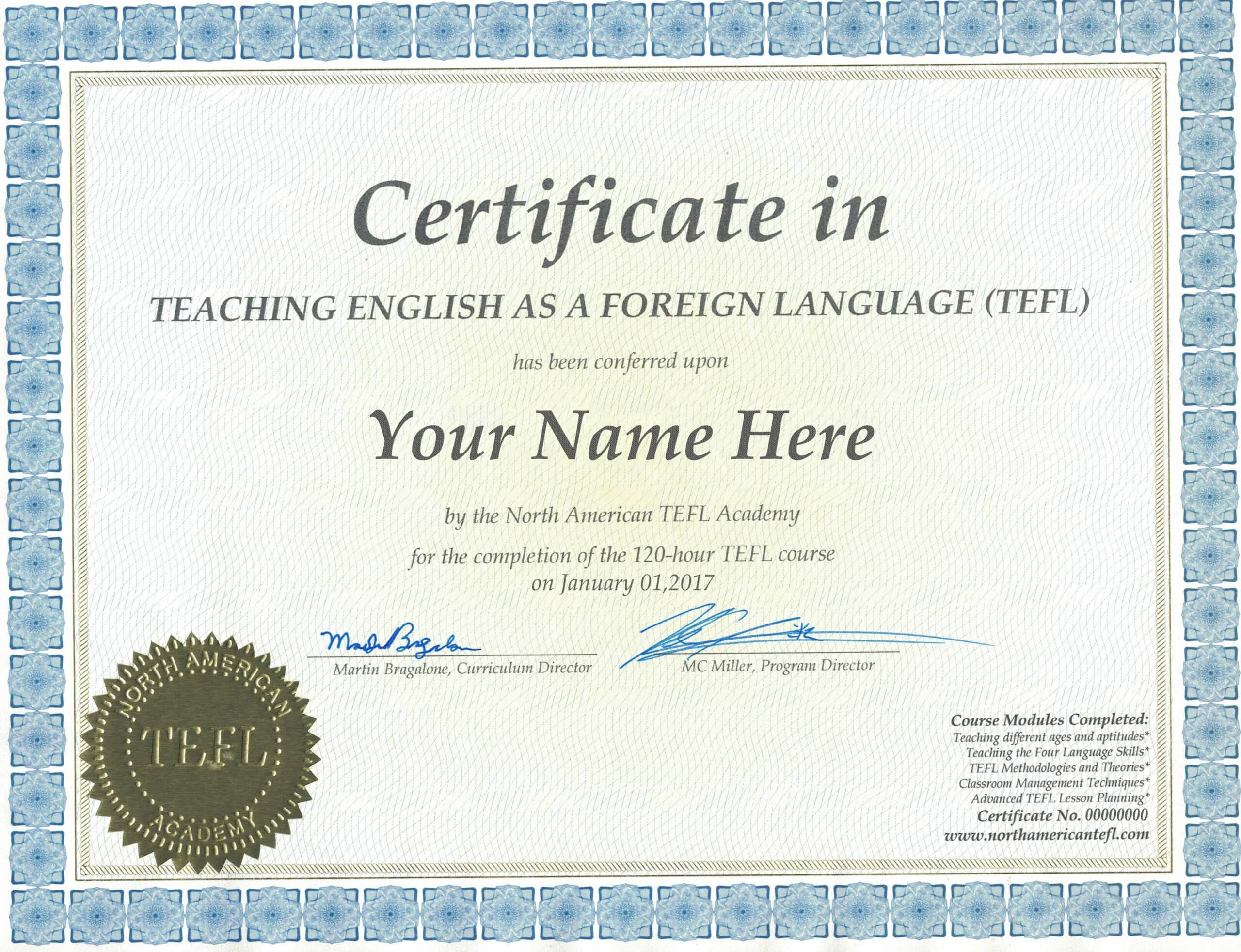 North American TEFL Academy North American Academy TEFL Certificate PSD Template
