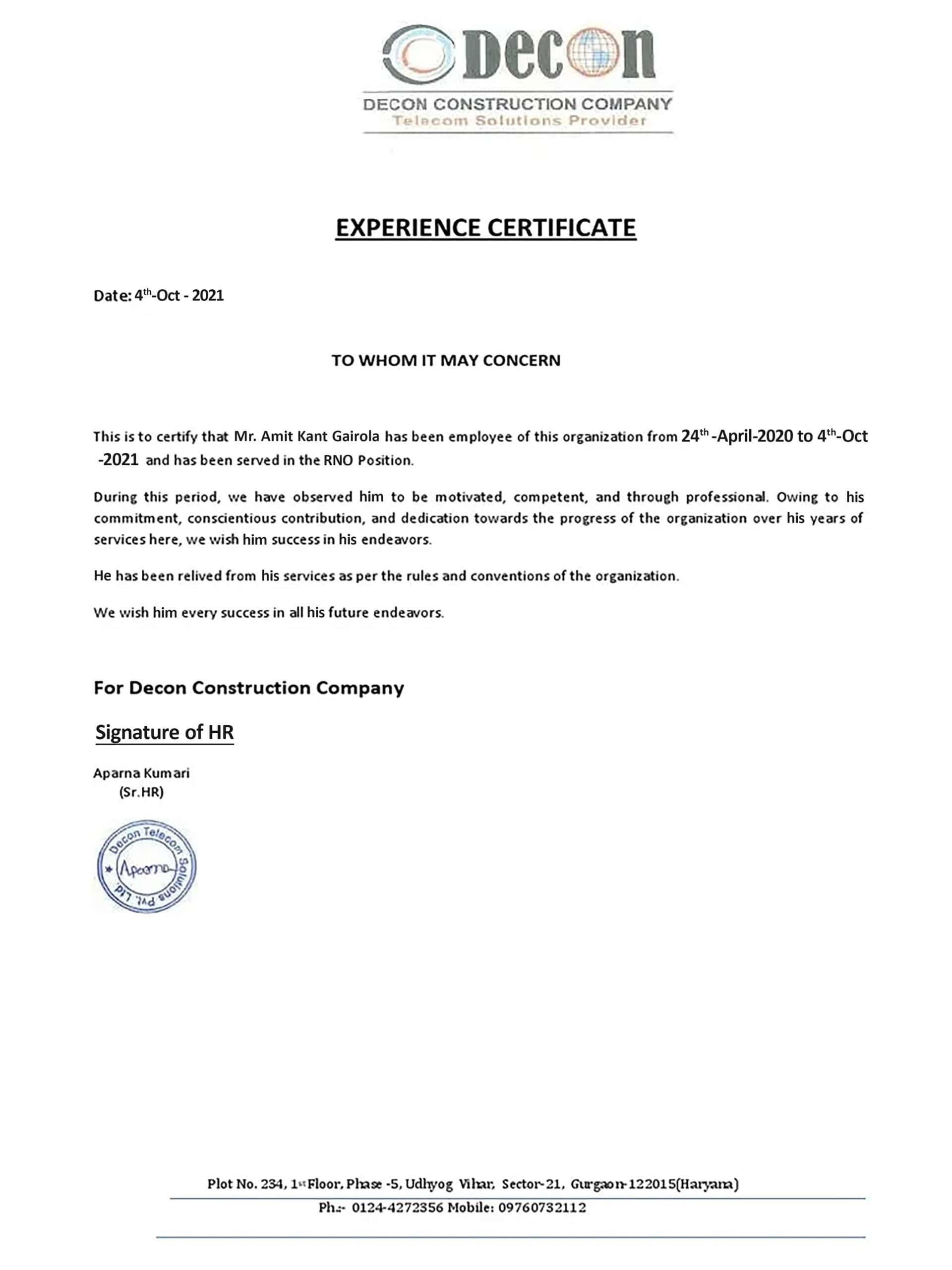 Purchase Realistic Fake Decon construction company Experience Certificate Templates Easily Editable Purchase Realistic Fake Decon construction company Experience Certificate Templates Easily Editable