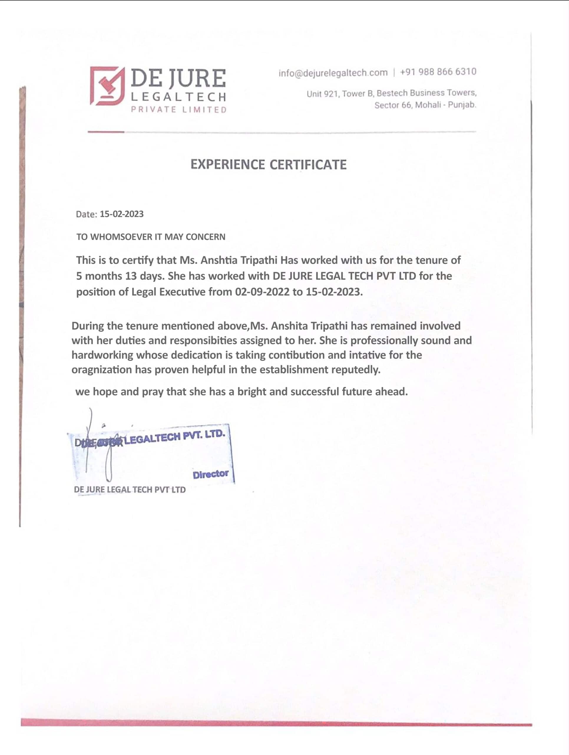 Purchase Realistic Fake dejure legaltech company Experience Certificate Templates Easily Editable Purchase Realistic Fake dejure legaltech company Experience Certificate Templates Easily Editable