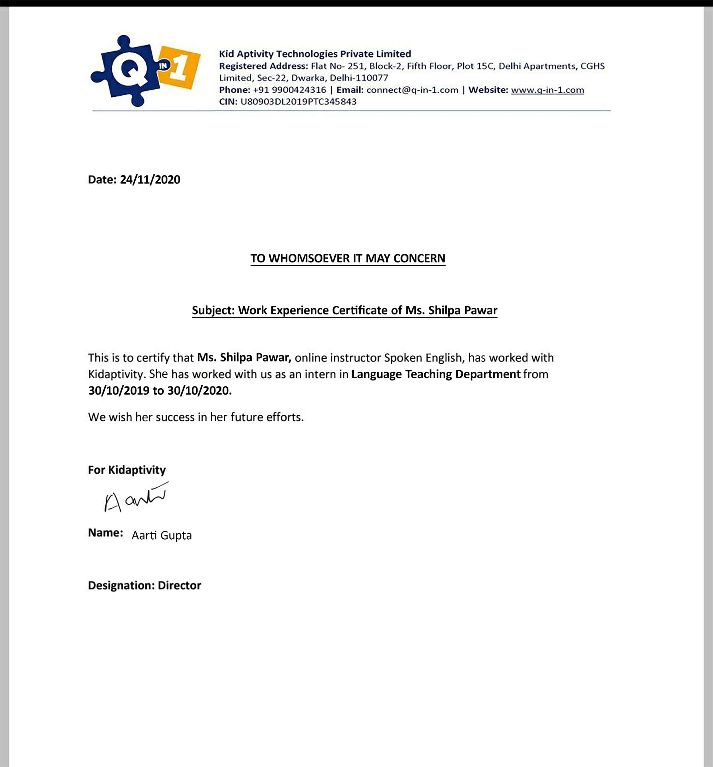Purchase Realistic Fake kid aptivity technologies private limited Experience Certificate Templates Easily Editabe Purchase Realistic Fake kid aptivity technologies private limited Experience Certificate Templates Easily Editabe