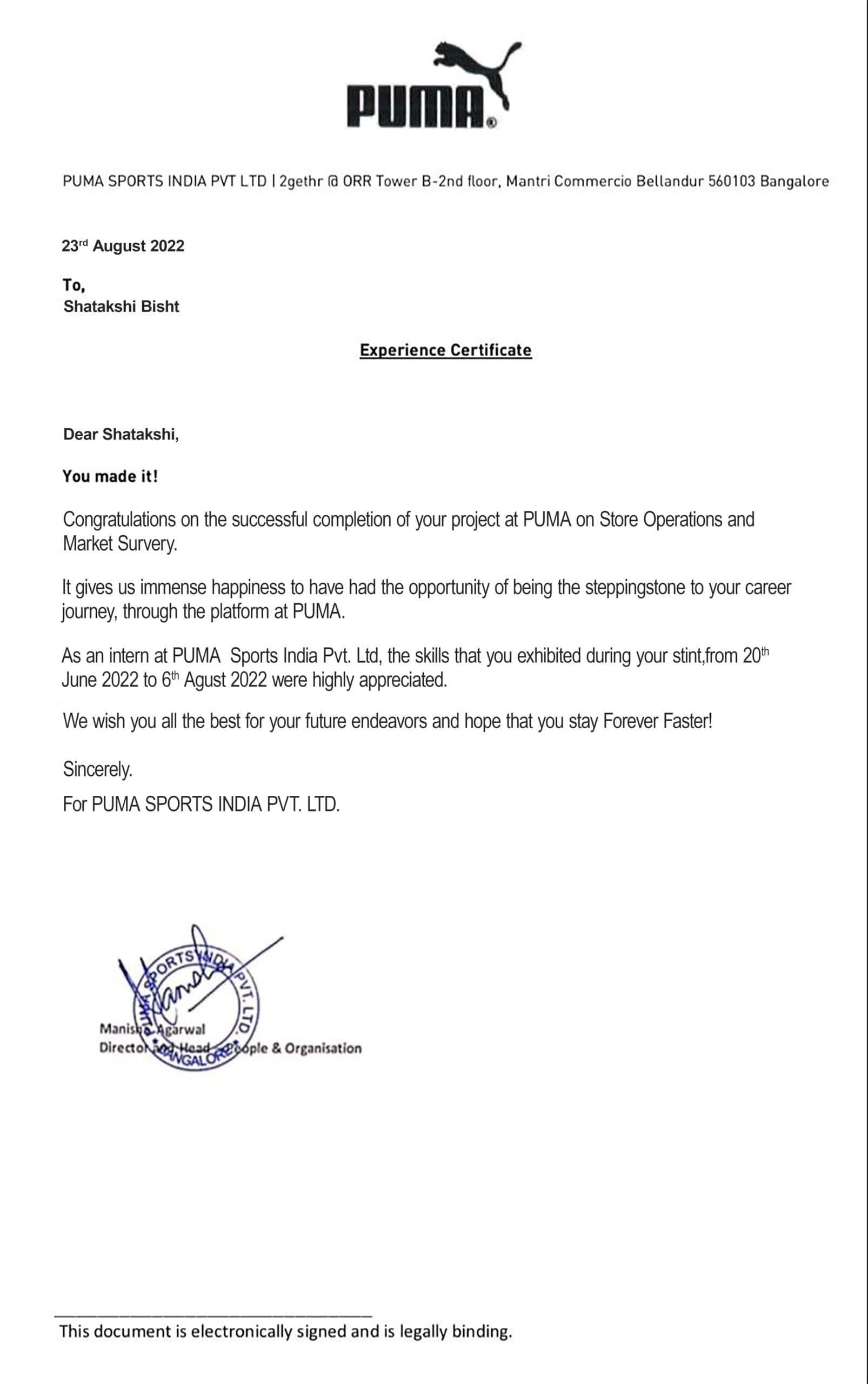 Purchase Realistic Fake puma company Experience Certificate Templates Easily Editable Purchase Realistic Fake puma company Experience Certificate Templates Easily Editable