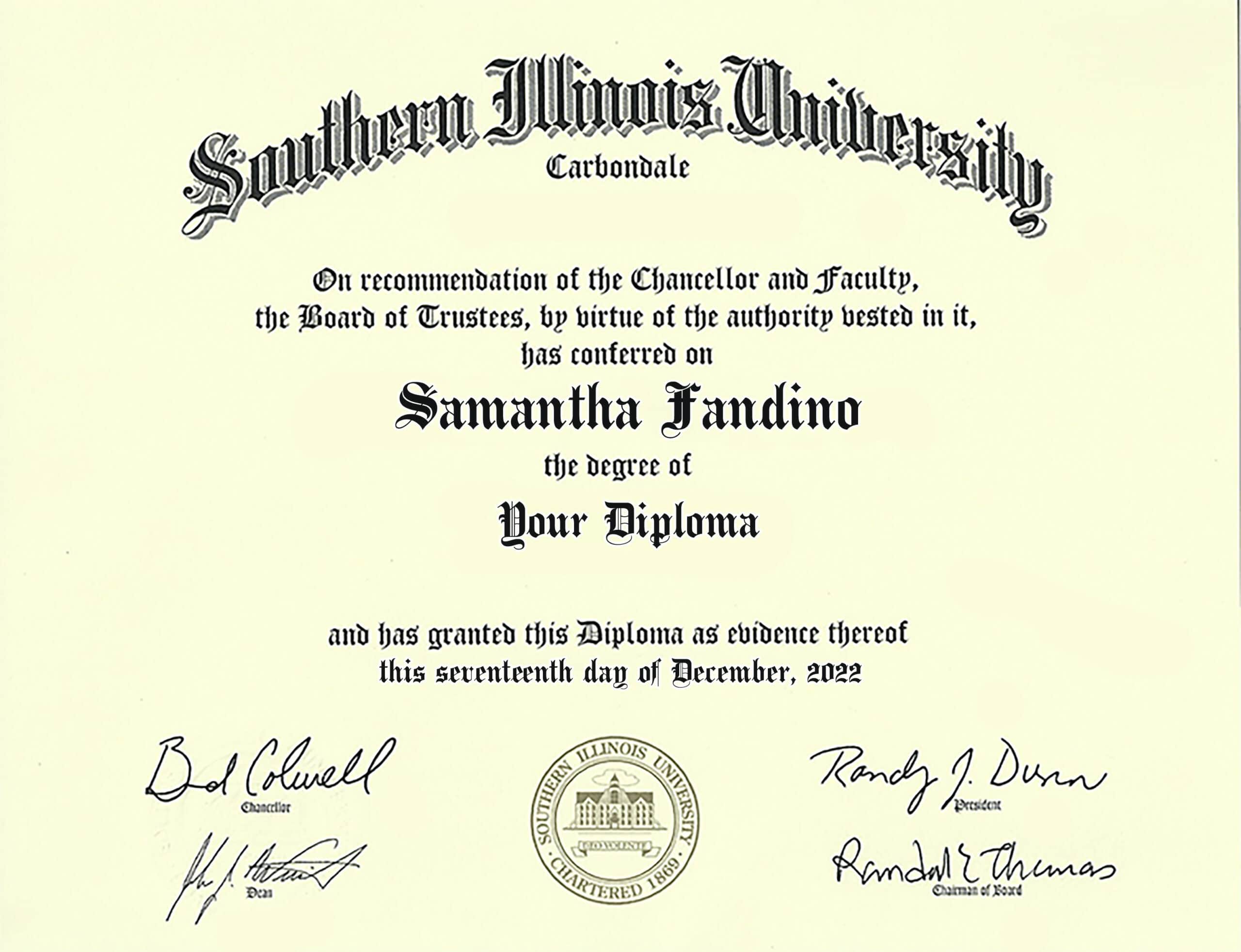 Authentic-Looking Fake certificate from Southern Illinois University
