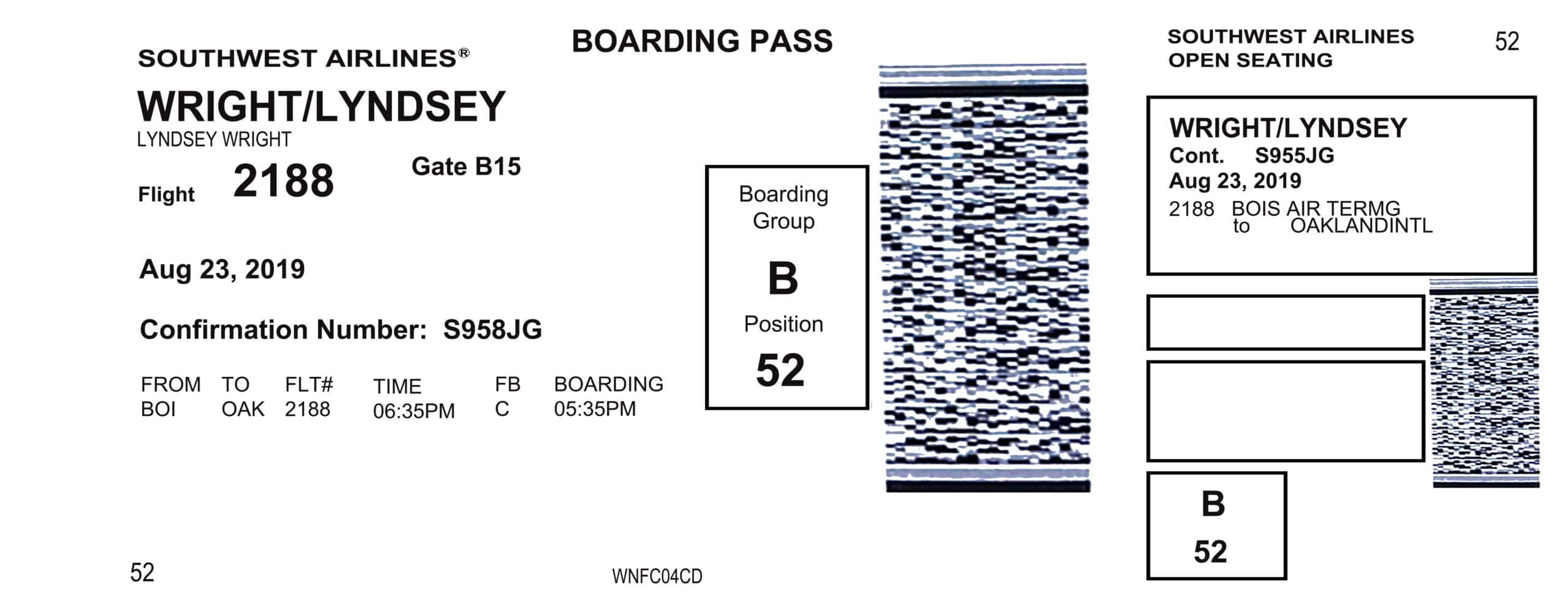 Fake Southwest Airlines Airline Ticket