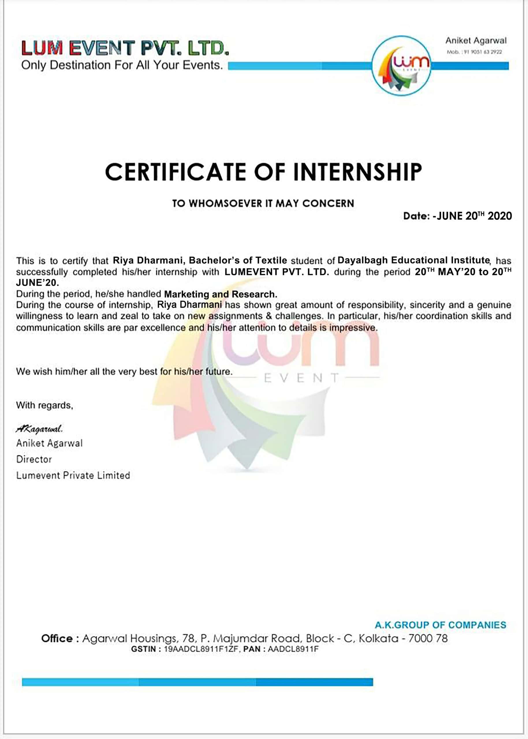Stand Out with a Customizable LUM event private limited Internship Certificate PSD Template Stand Out with a Customizable LUM event private limited Internship Certificate PSD Template