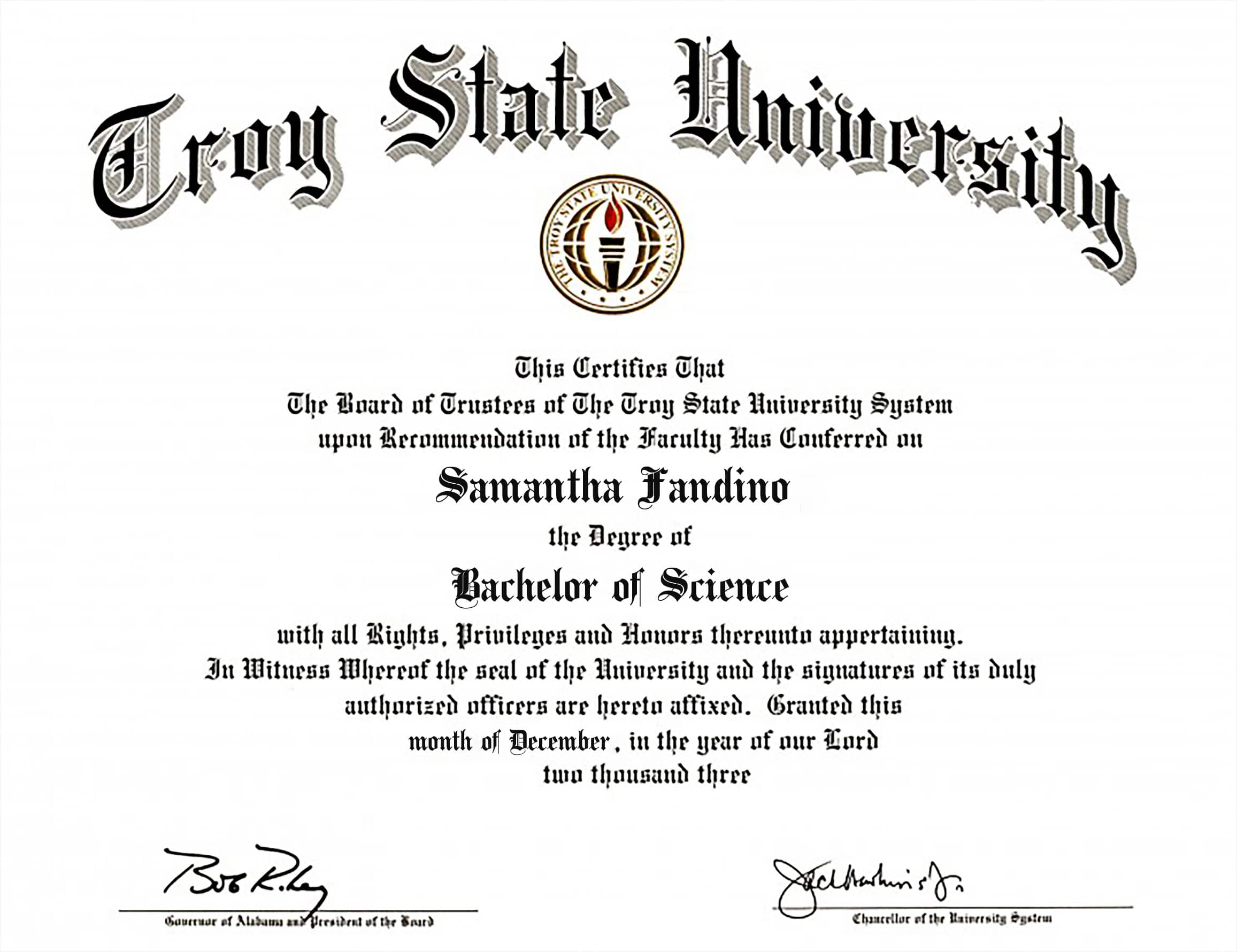 Troy state university Authentic-Looking Fake certificate from Troy State University