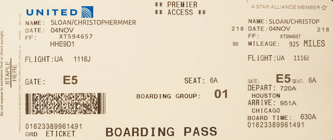 Fake UNITED Airline Ticket