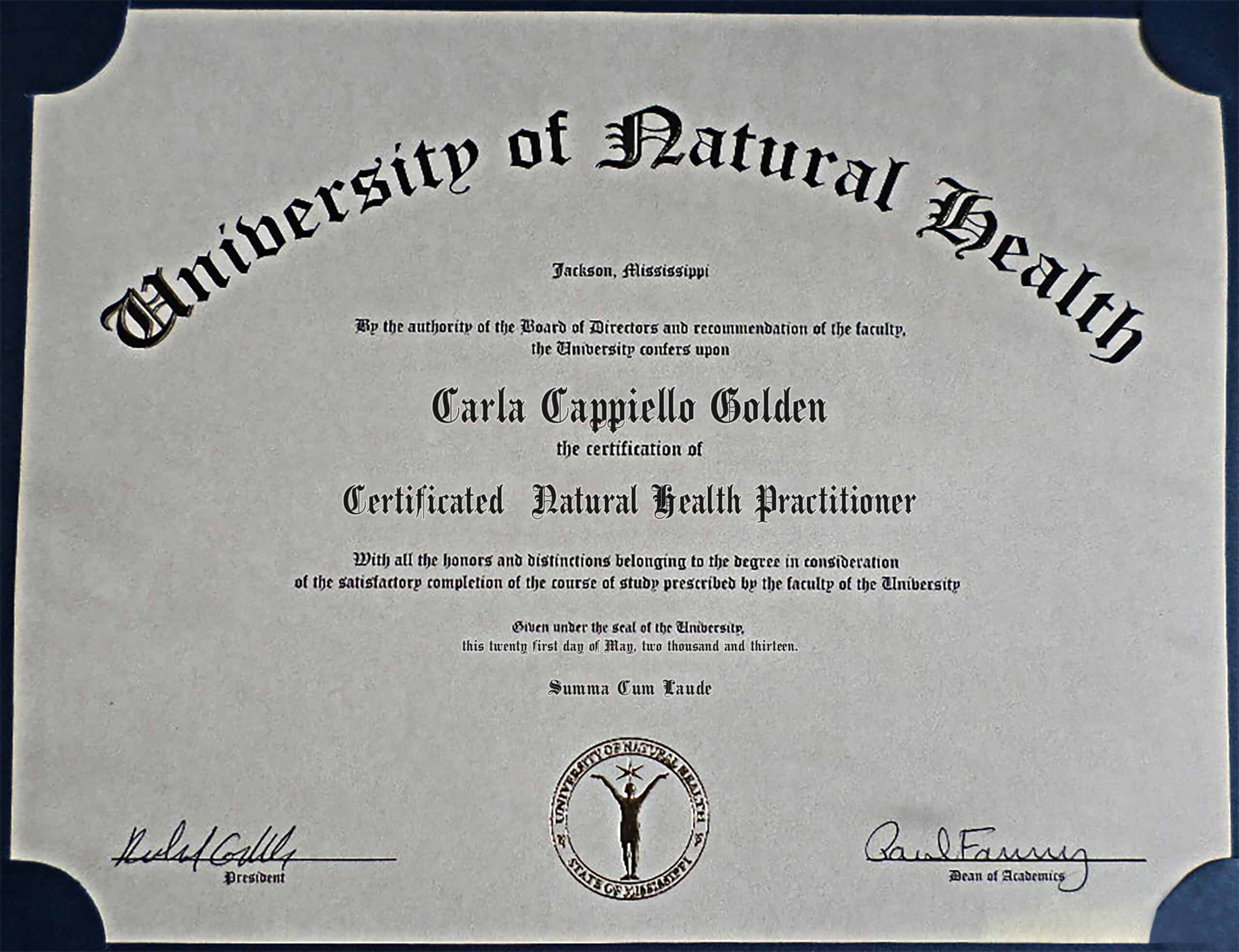 Authentic-Looking Fake certificate from University Of Natural Health Authentic-Looking Fake certificate from University Of Natural Health