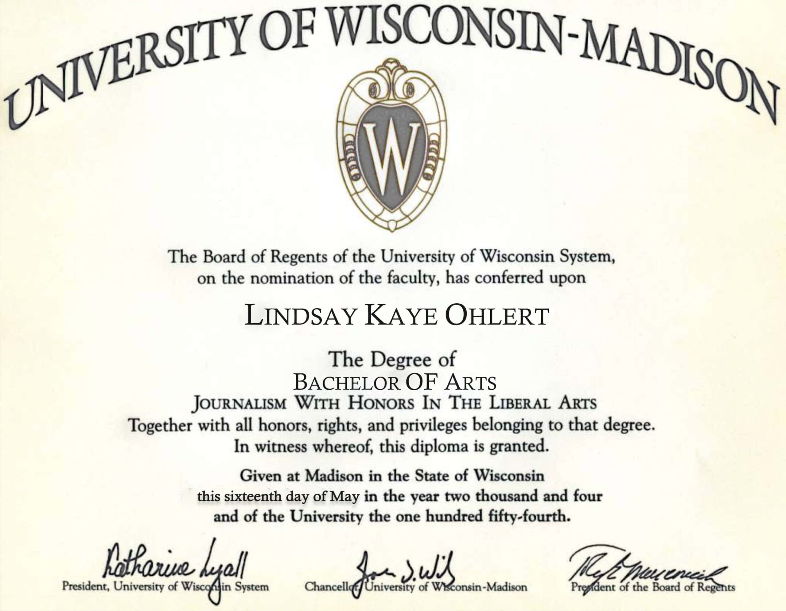 University Of Wisconsin-Madison Authentic-Looking Fake certificate from University Of Wisconsin-Madison University