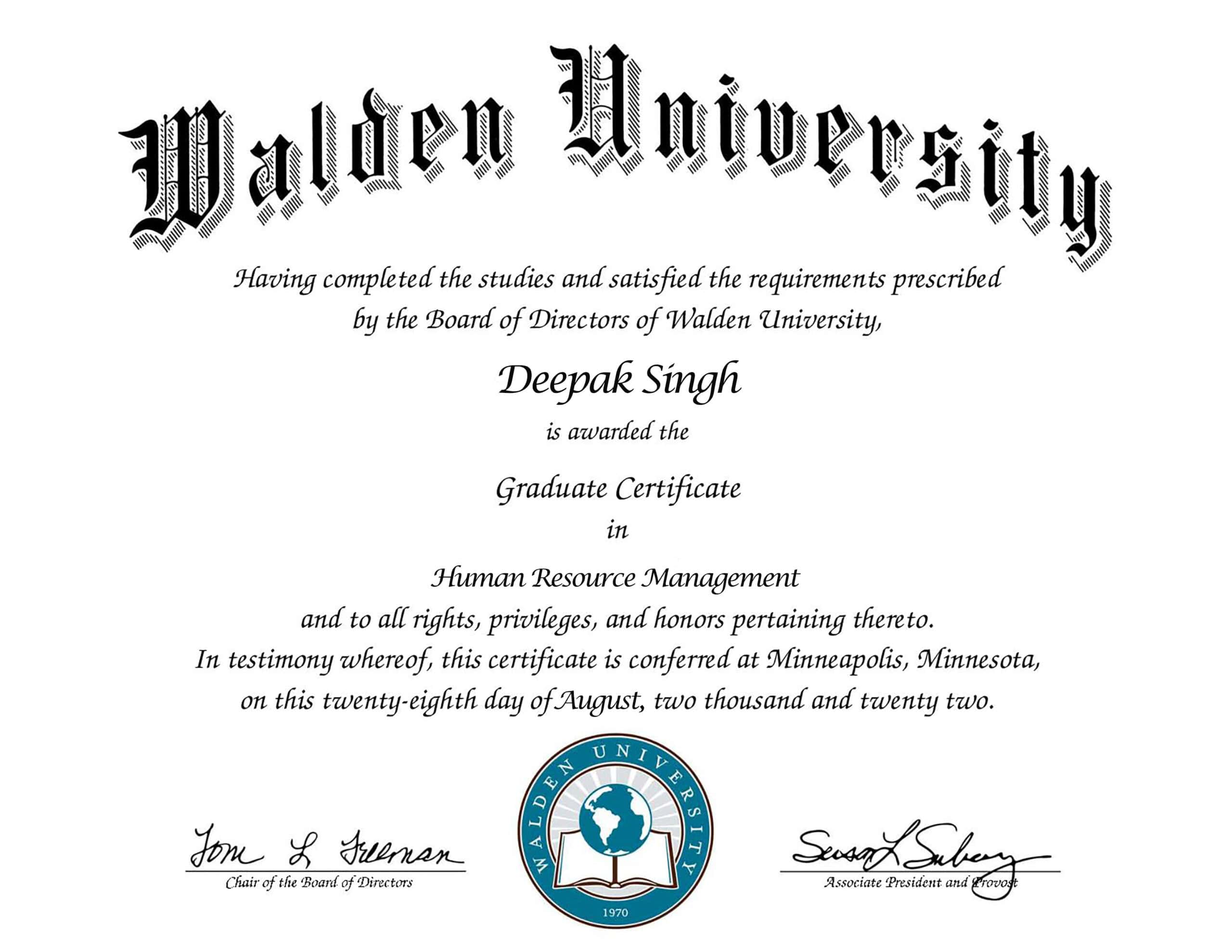 Authentic-Looking Fake certificate from Walden University Authentic-Looking Fake certificate from Walden University