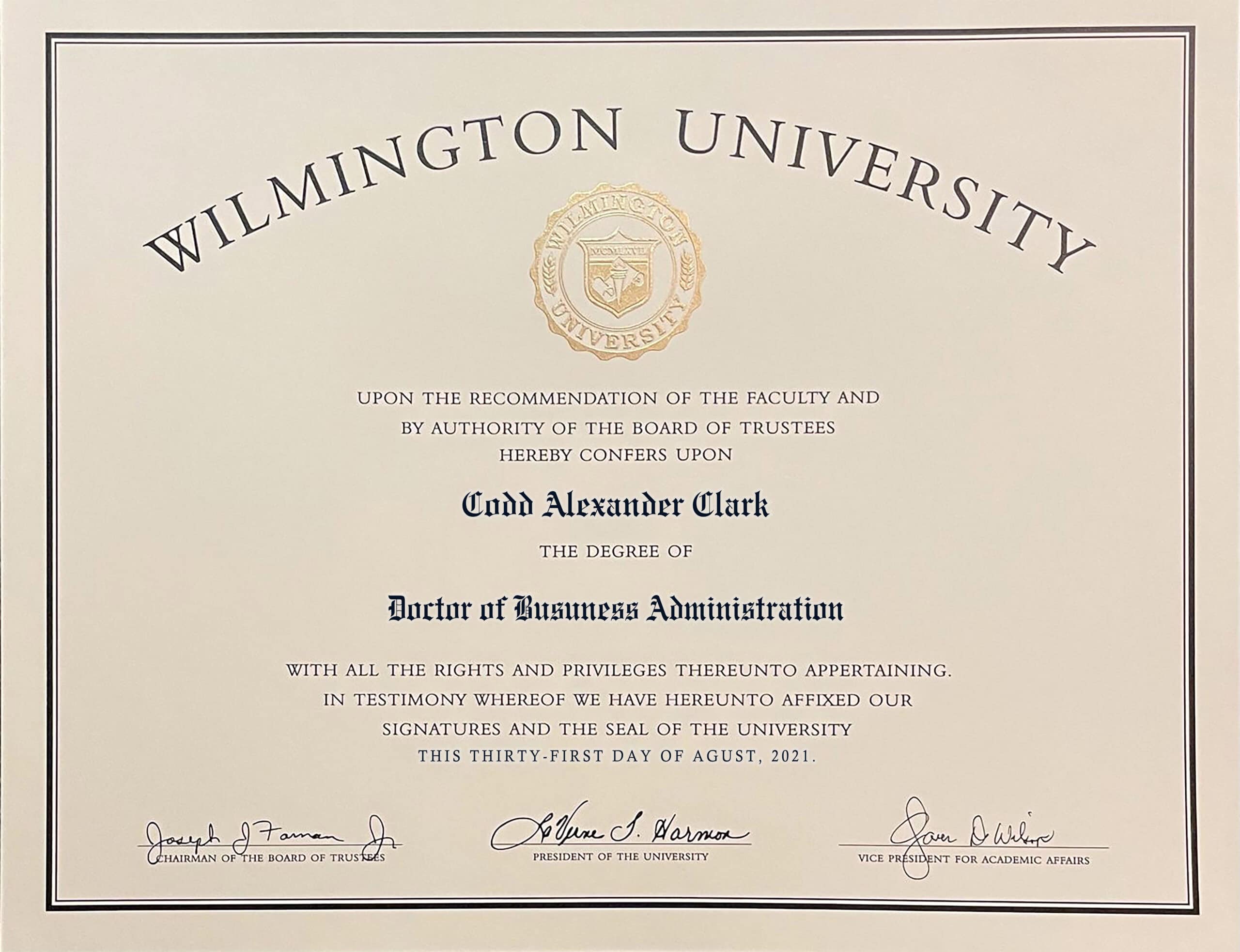 Authentic-Looking Fake certificate from Wilmington University Authentic-Looking Fake certificate from Wilmington University