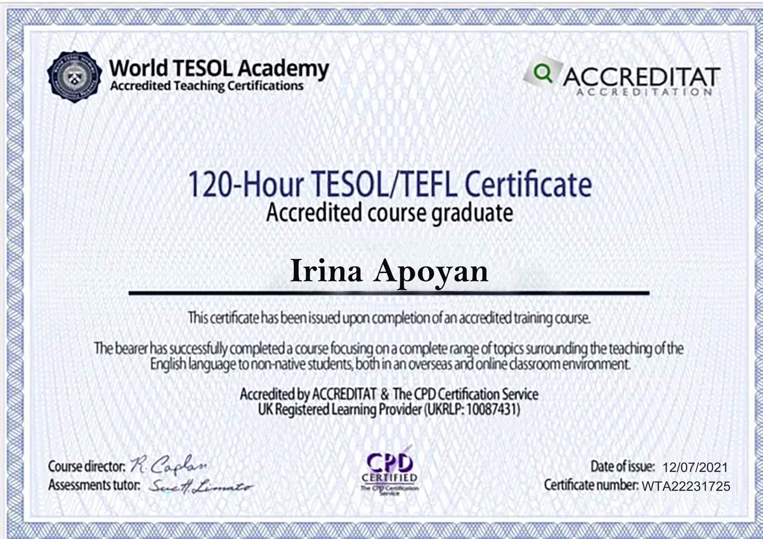 Accreditate TEFL Certificate PSD Template