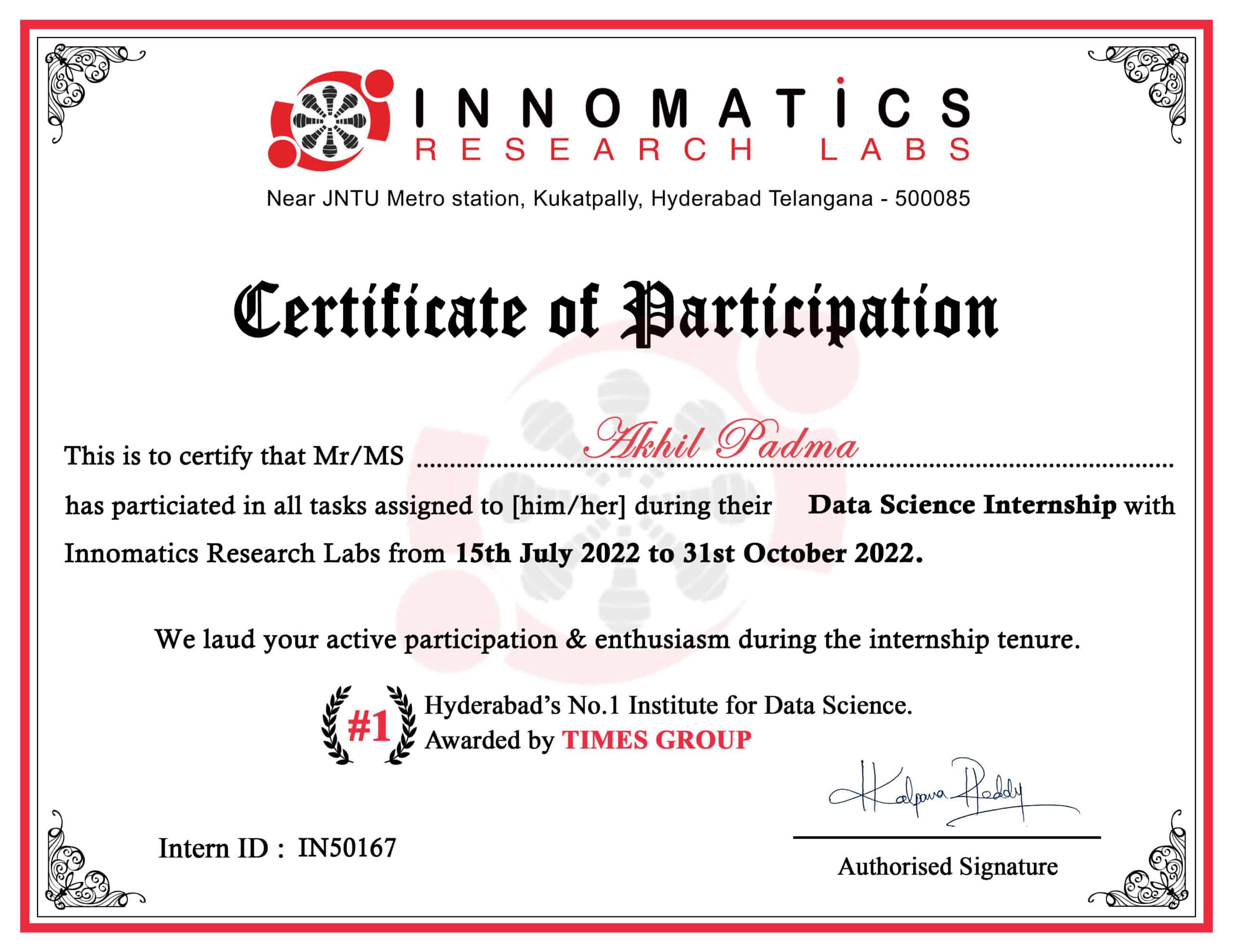 Stand Out with a Customizable innomatics research labs Internship Certificate PSD Template