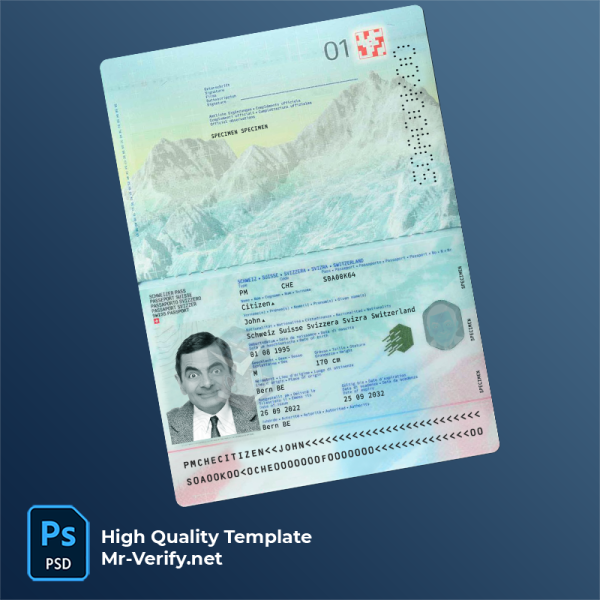 Switzerland passport psd template (2022-present) photolook