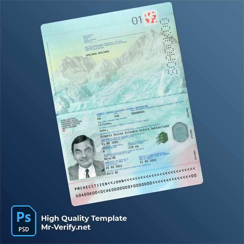 Switzerland passport psd template (2022-present) photolook Switzerland passport psd template (2022-present) photolook