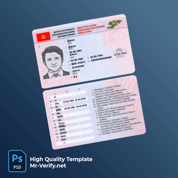 Kyrgyzstan-dl-mrverify Kyrgyzstan driver license PSD template new version