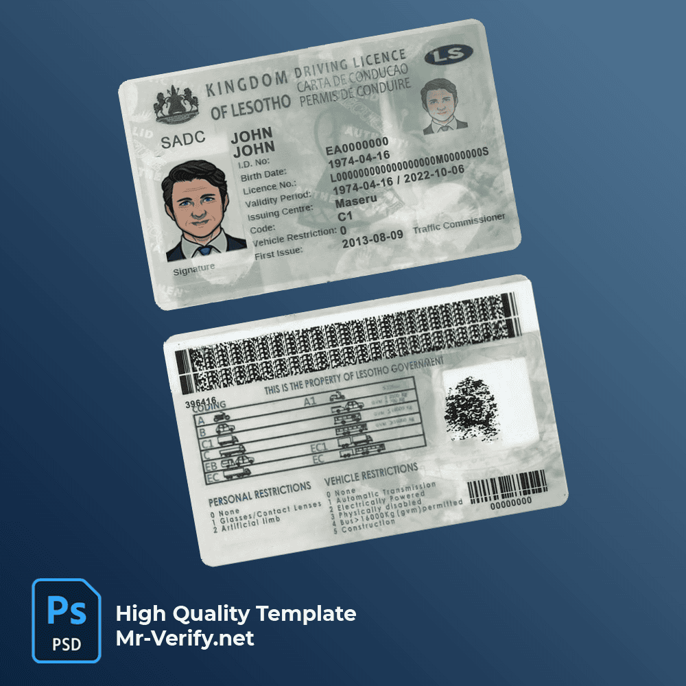 Lesotho-dl-mrverify Lesotho driver license PSD template