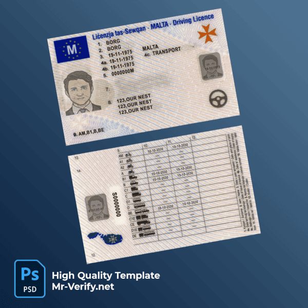 Malta driving license PSD template Malta driver license PSD template