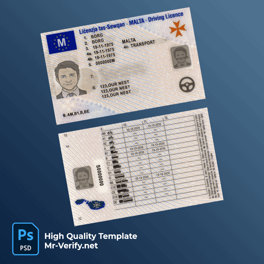 Malta driving license PSD template Malta driver license PSD template