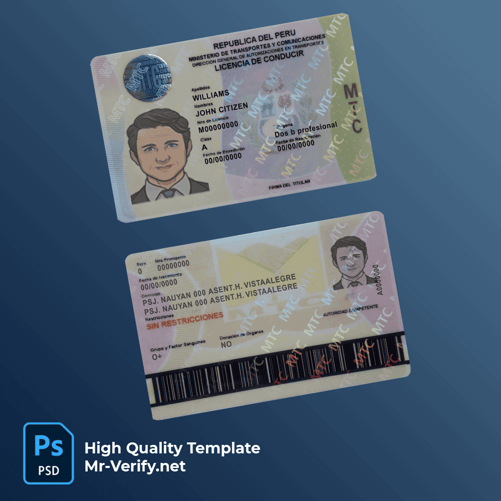 peru-driver-license-mrverify peru driver license psd template