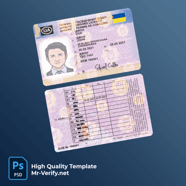 Ukraine driver license Psd Template new version