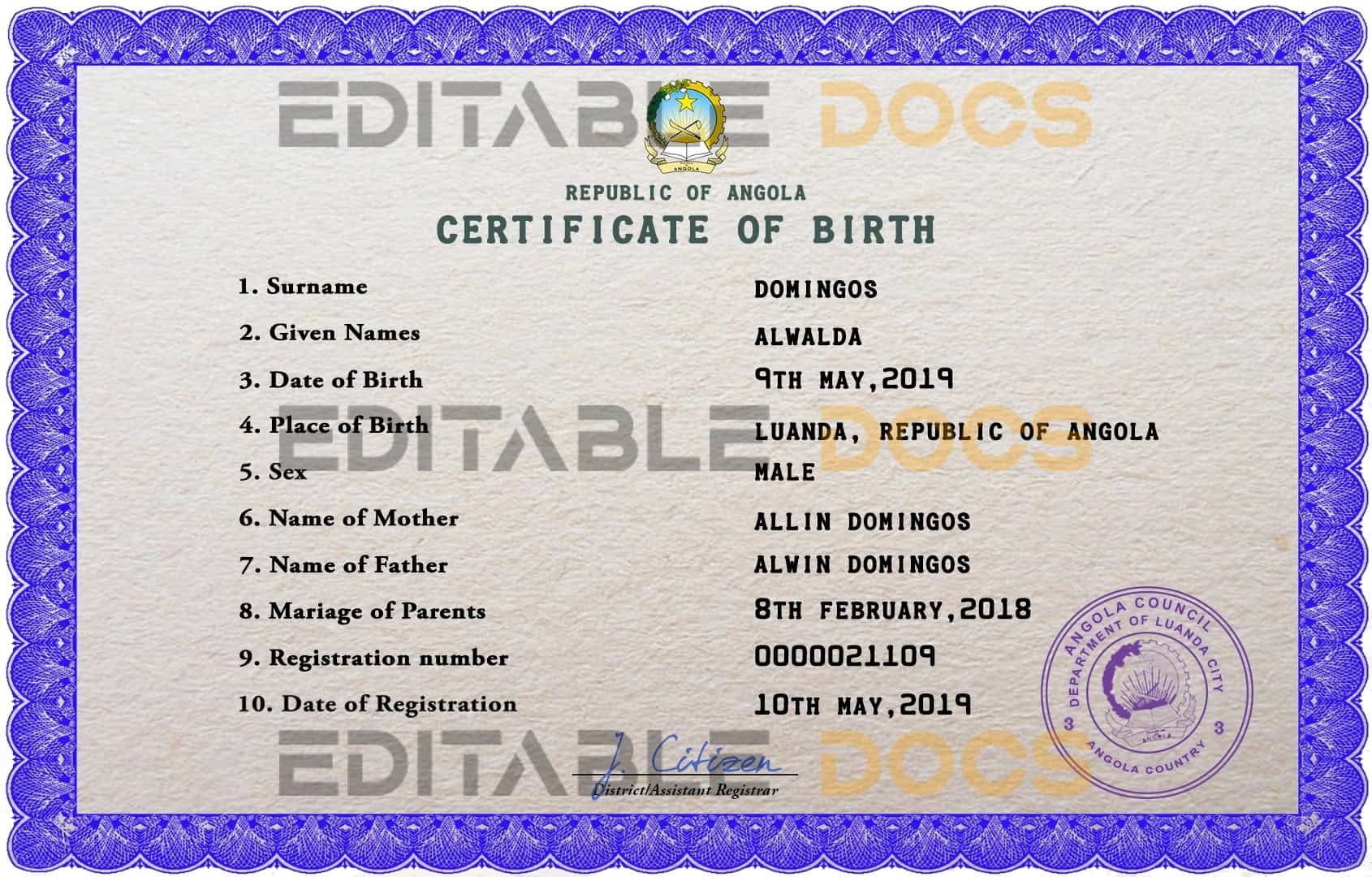 Angola-vital-record-birth-certificate-PSD-template-completely-editable.jpg Angola vital record birth certificate PSD template