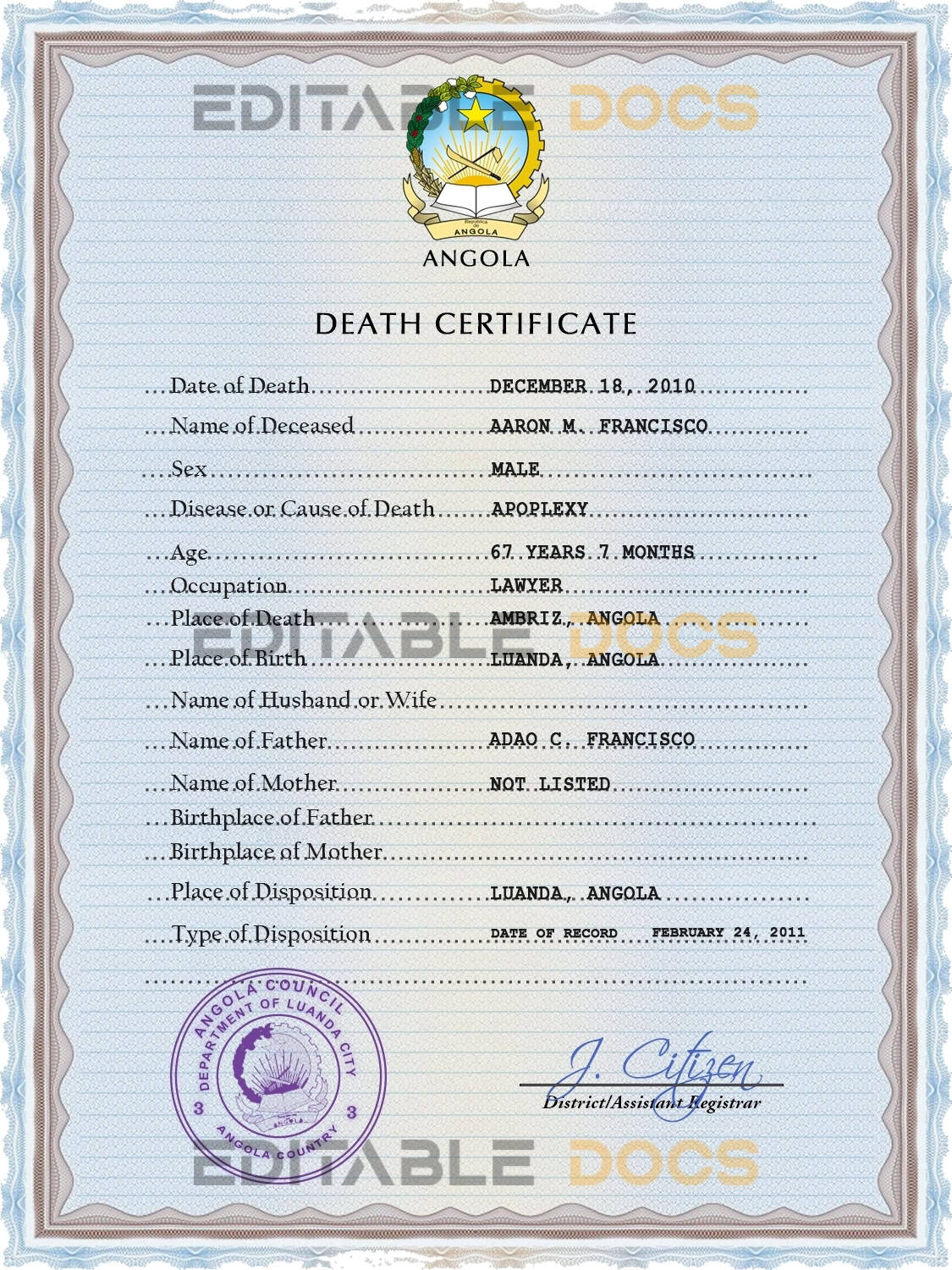 Angola-vital-record-death-certificate-PSD-template-completely-editable.jpg Angola vital record death certificate PSD template