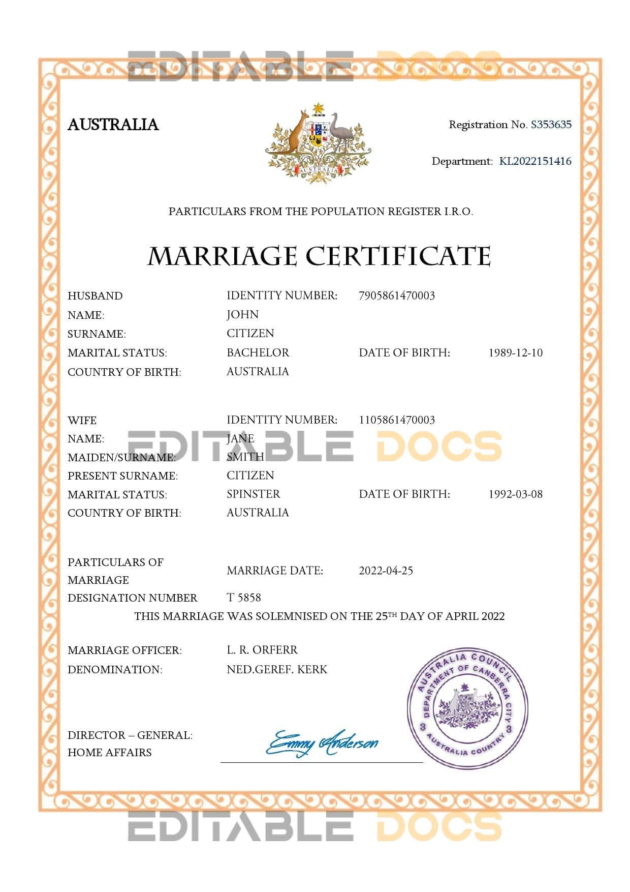 Australia Marriage Certificate Editable PDF Templates Australia Marriage Certificate | Editable PDF Templates