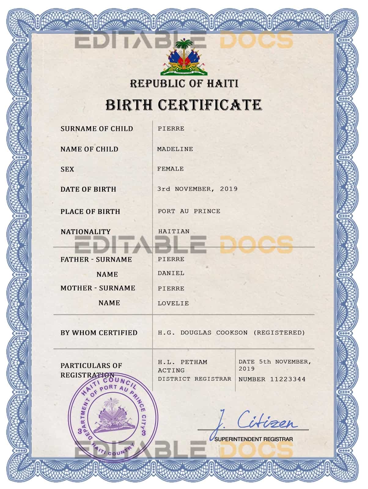 Authentic Haiti Birth Certificate Template Customize and Download Online Authentic Haiti Birth Certificate Template Customize and Download Online