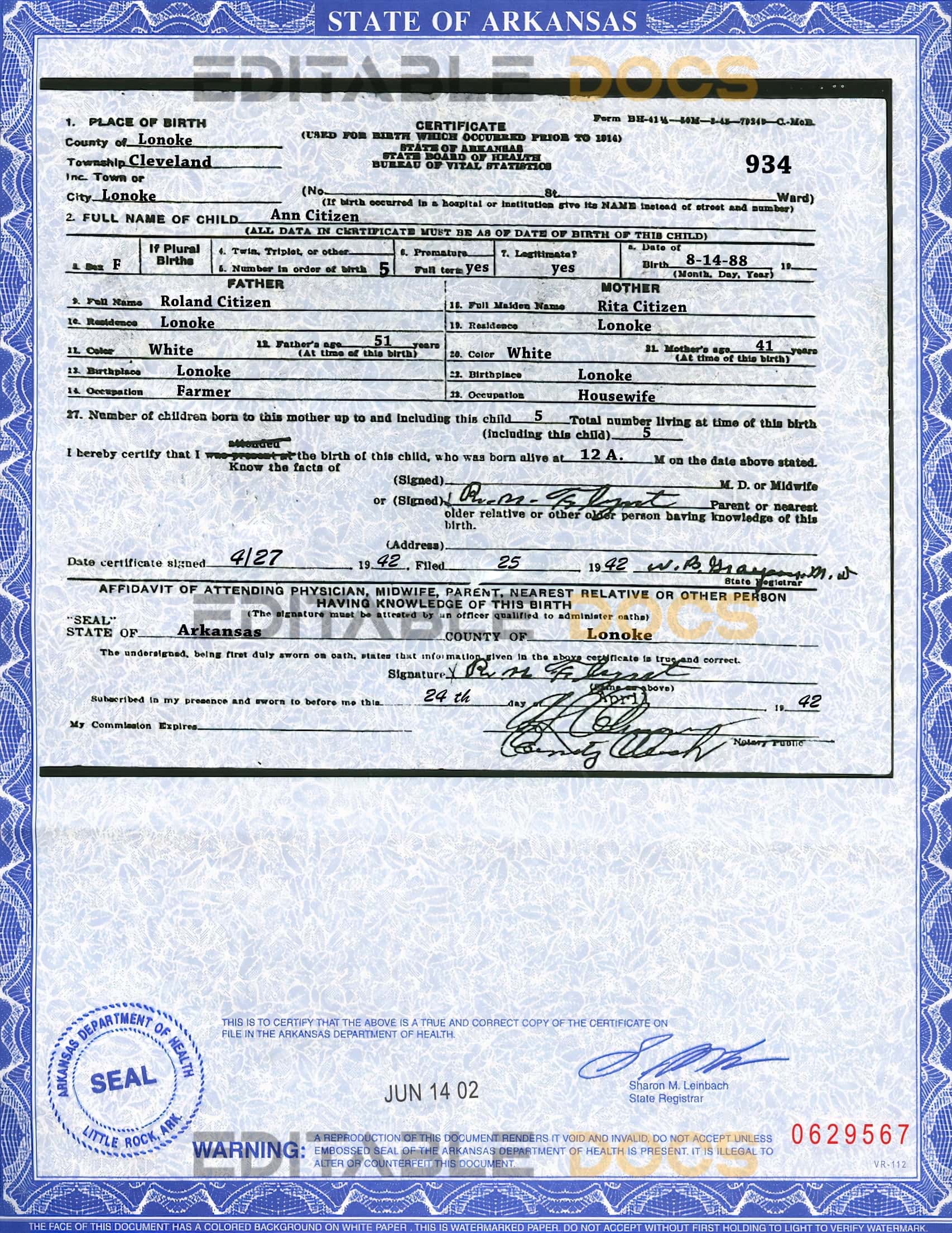 Authentic-USA-Arkansas-Birth-Certificate-Template-Customize-and-Download-Online.jpg USA Arkansas state birth certificate template in PSD format