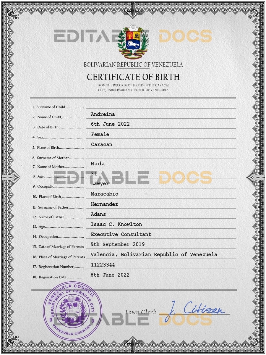 Authentic Venezuela Birth Certificate Template Customize and Download Online Authentic Venezuela Birth Certificate Template Customize and Download Online