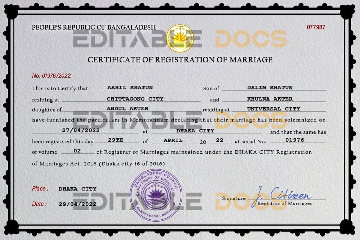 Bangladesh Marriage Certificate Editable PSD Templates Bangladesh Marriage Certificate Editable PSD Templates