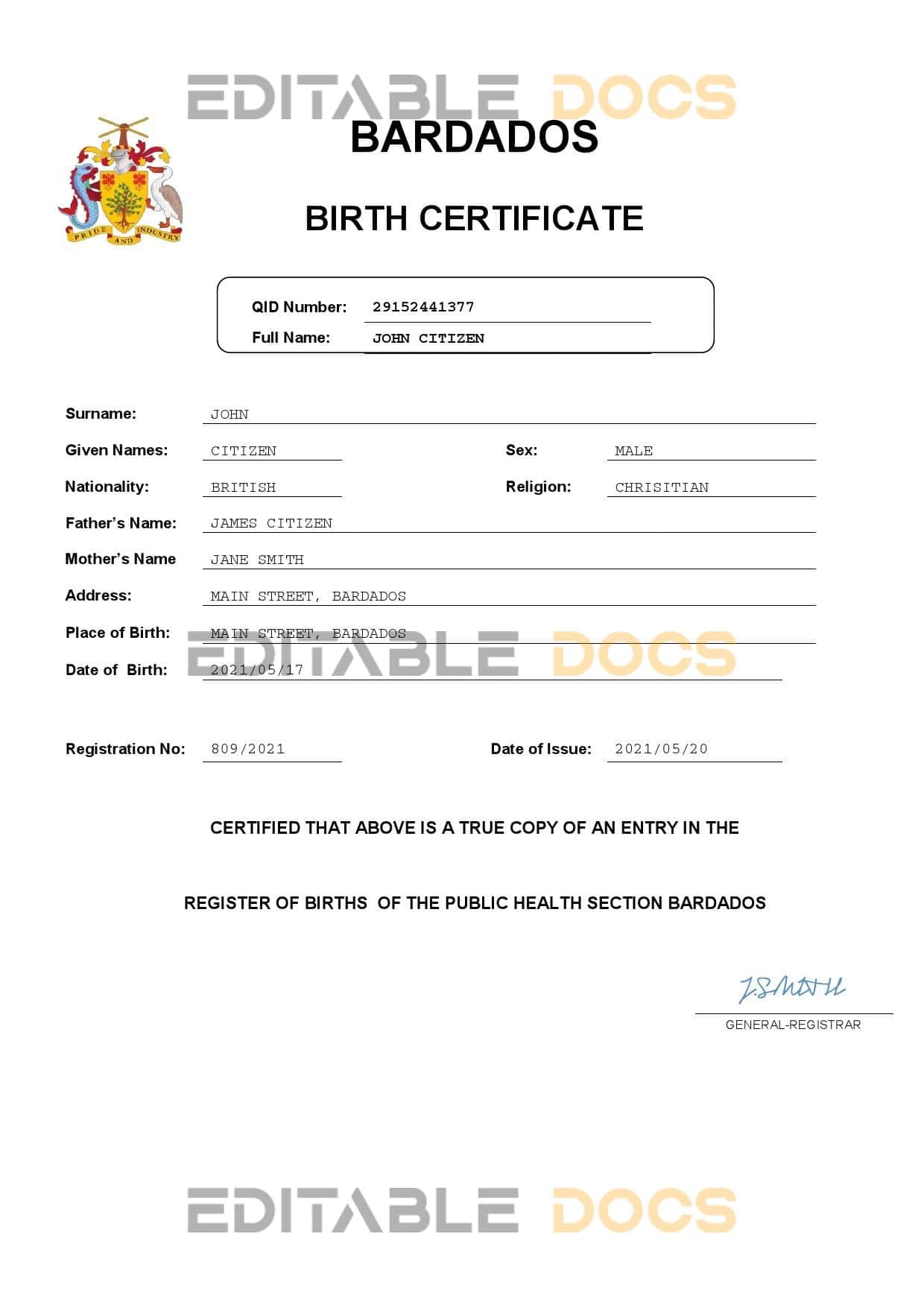 Barbados-birth-certificate.jpg Barbados birth certificate Word and PDF template
