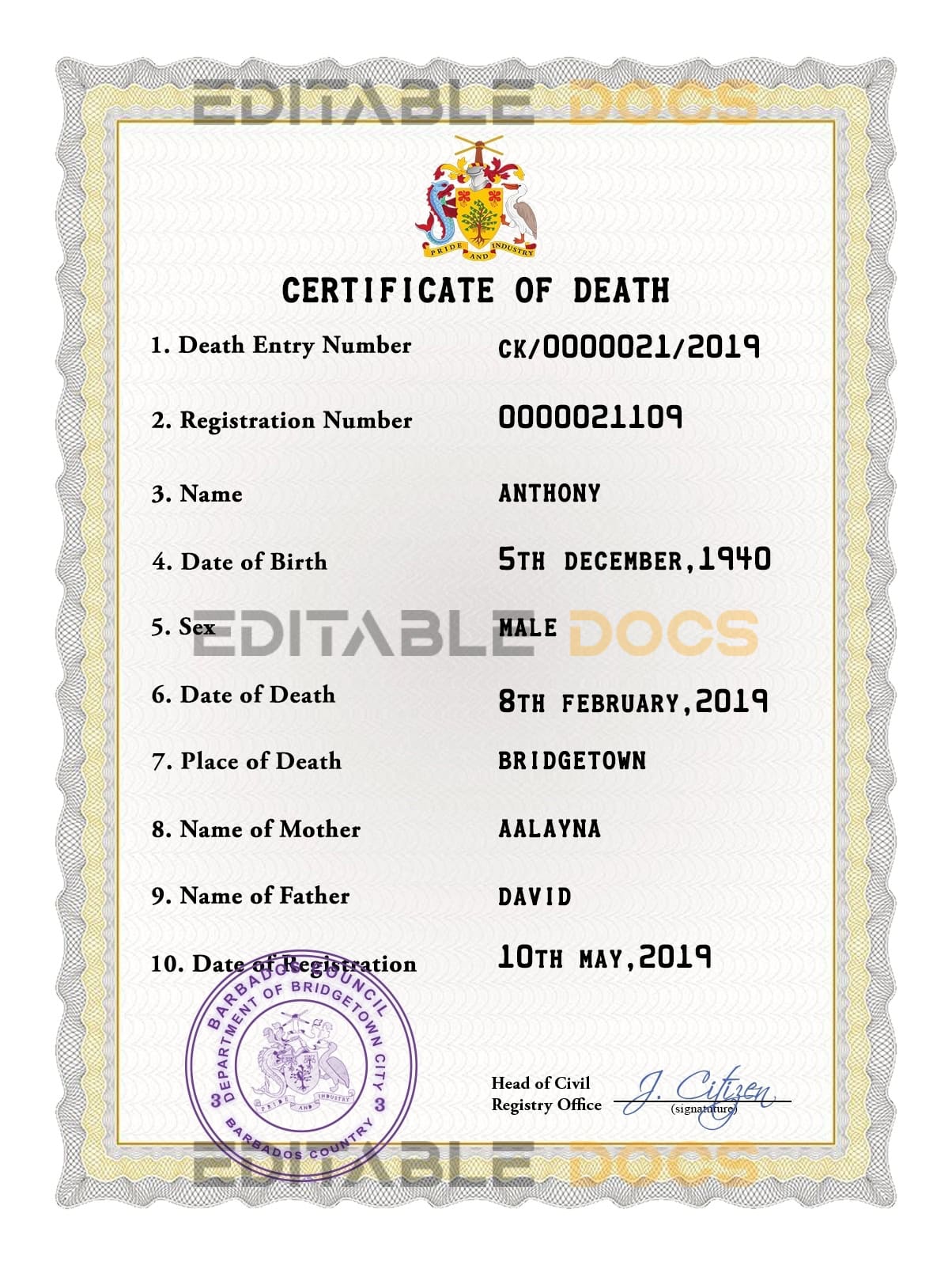 Barbados-death-certificate-PSD-template-completely-editable.jpg Barbados death certificate PSD template