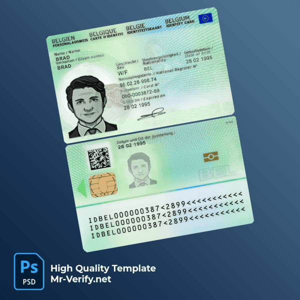 Belgium ID card mockup Belgium ID template in PSD format new version 2022
