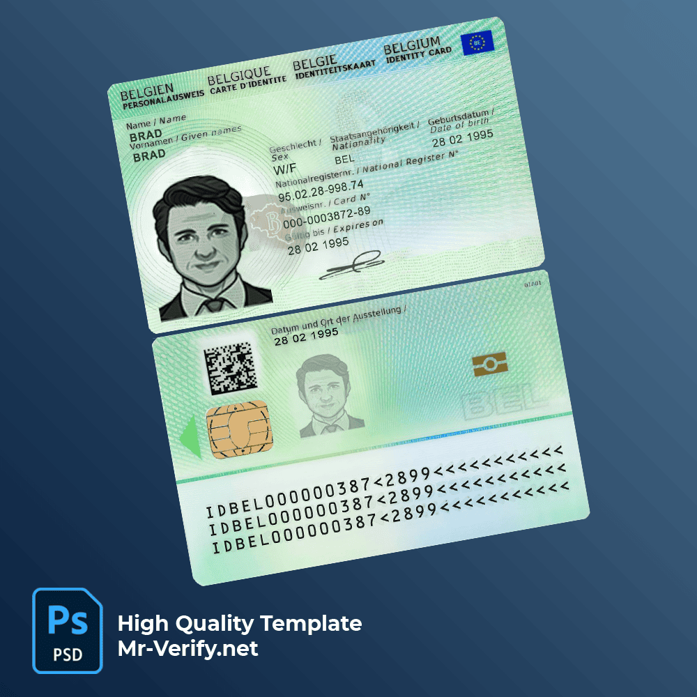 Belgium ID card mockup Belgium ID template in PSD format new version 2022