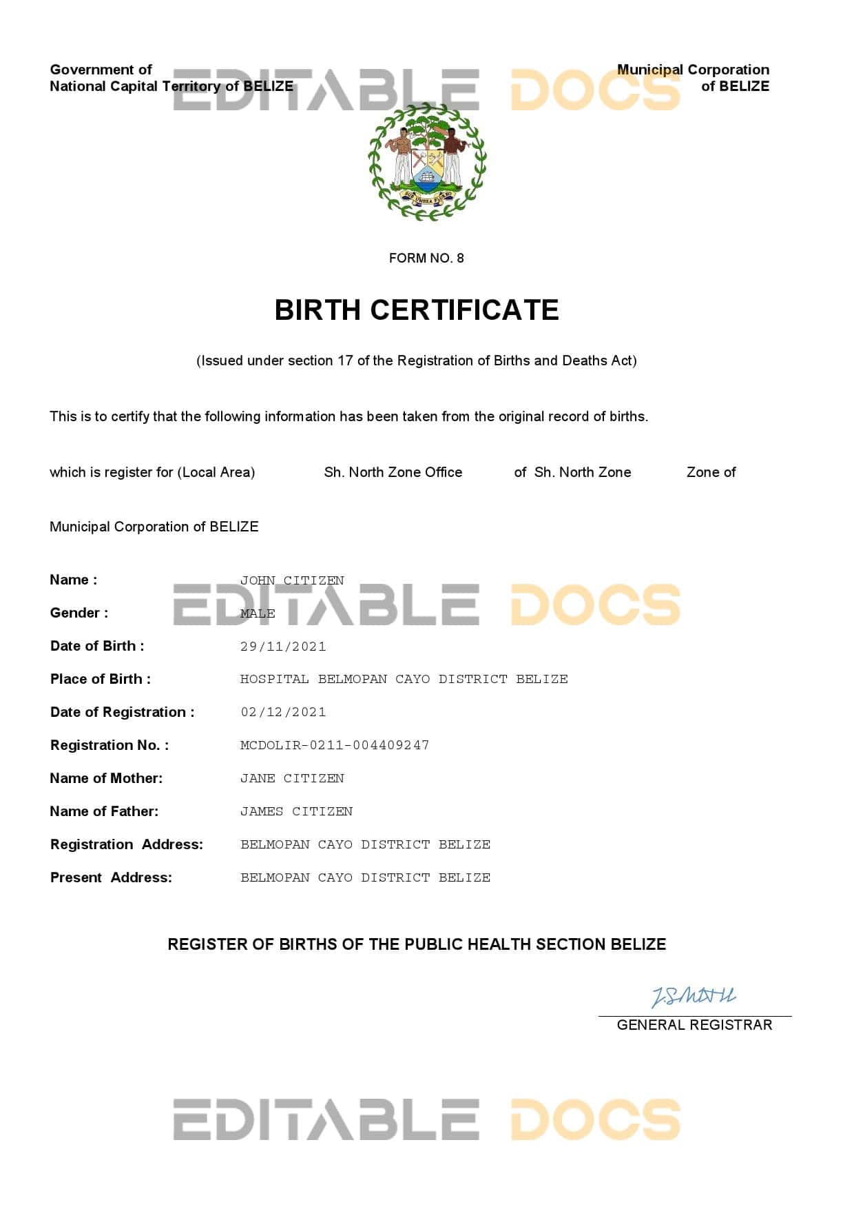 Authentic Belize Birth Certificate Template Customize and Download Online Authentic Belize Birth Certificate Template Customize and Download Online