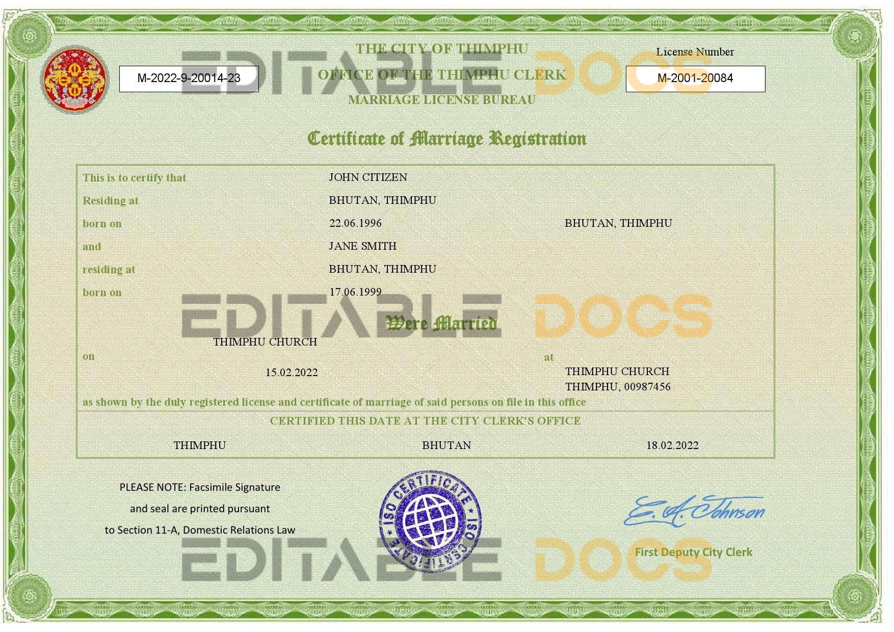 Bhutan Marriage Certificate Editable PDF Templates Bhutan Marriage Certificate Editable PDF Templates