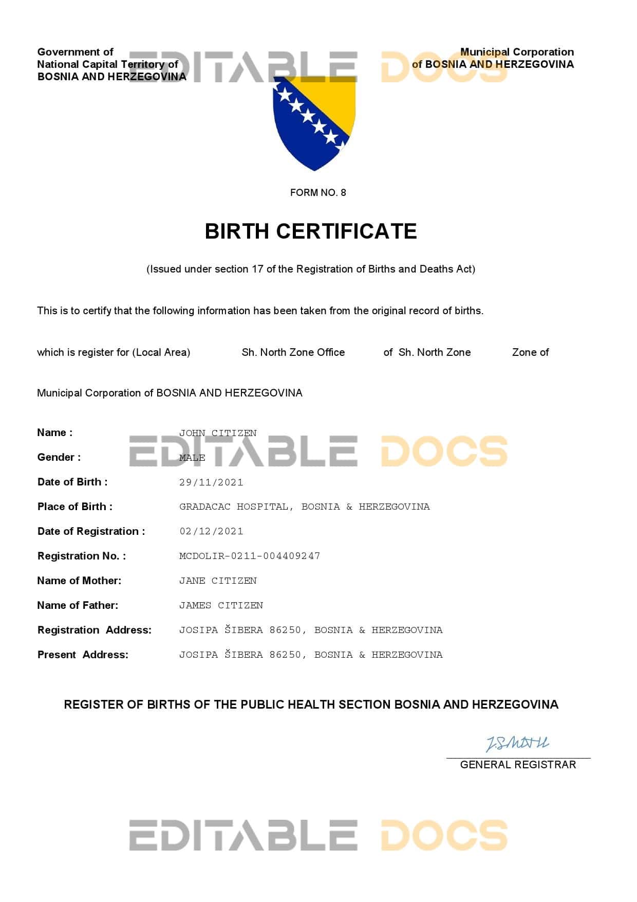 Bosnia-Herzegovina-birth-certificate.jpg Bosnia and Herzegovina vital record birth certificate Word and PDF template