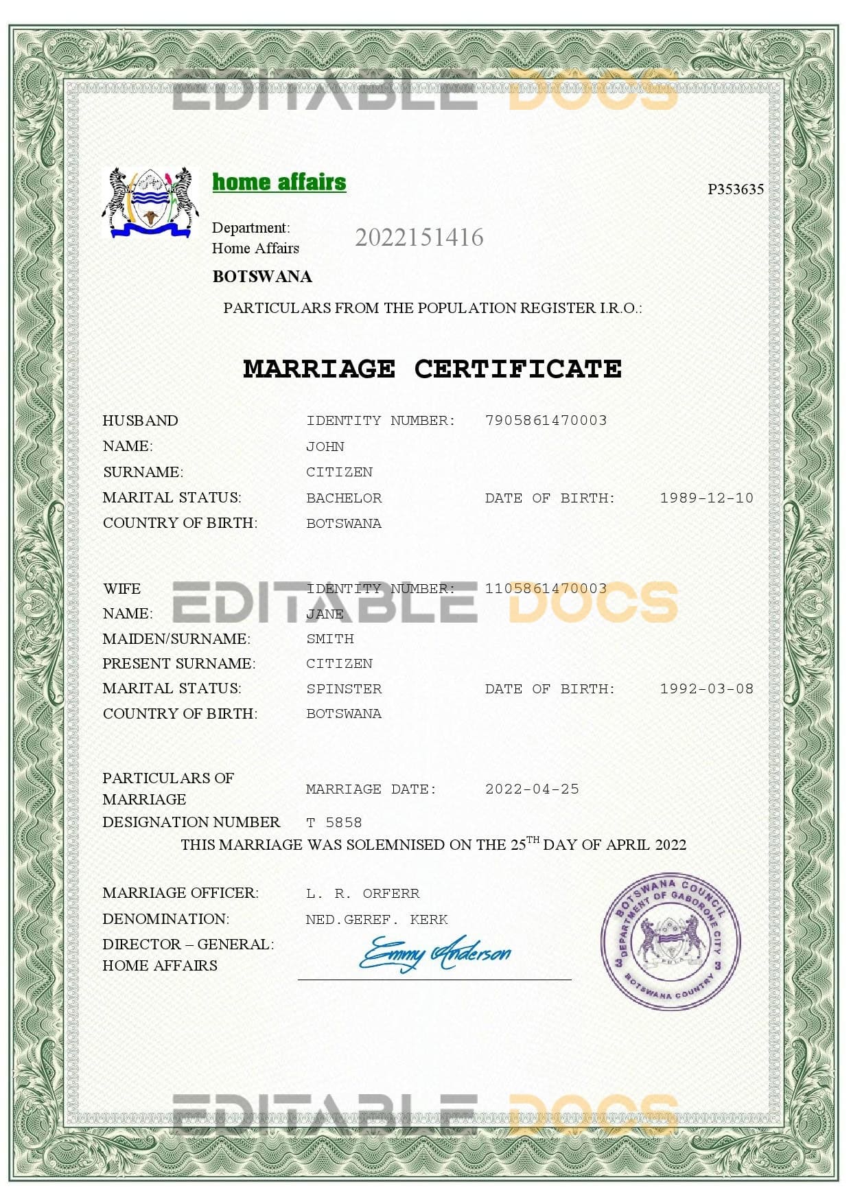 Botswana Marriage Certificate Editable PDF Templates Botswana Marriage Certificate Editable PDF Templates