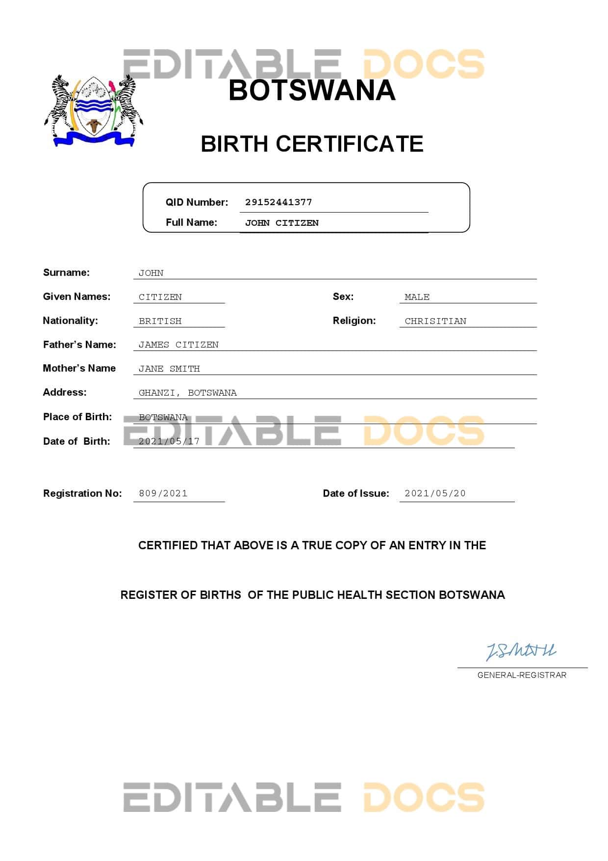 Botswana-birth-certificate.jpg Botswana birth certificate Word and PDF template