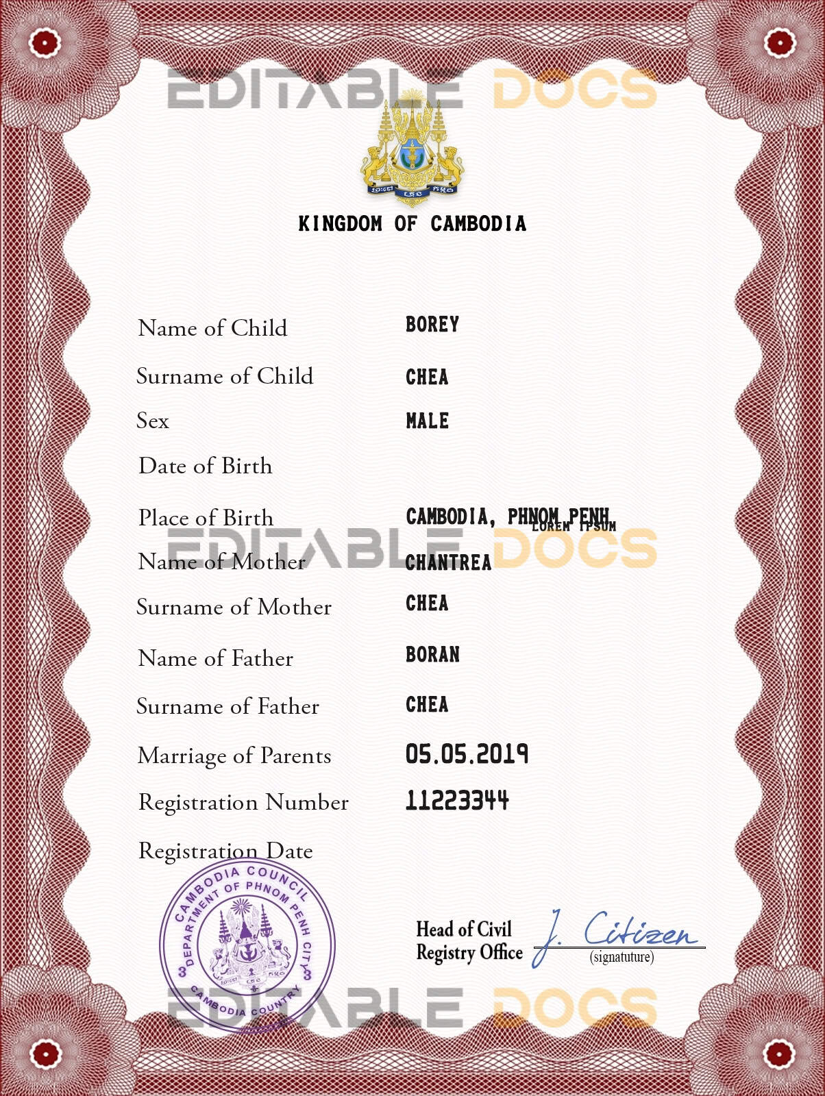 Cambodia-birth-certificate-PSD-template-completely-editable.jpg Cambodia birth certificate PSD template