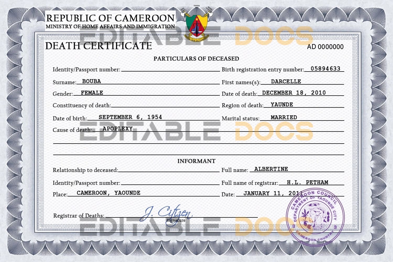 Cameroon-death-certificate-PSD-template-completely-editable.jpg Cameroon death certificate PSD template