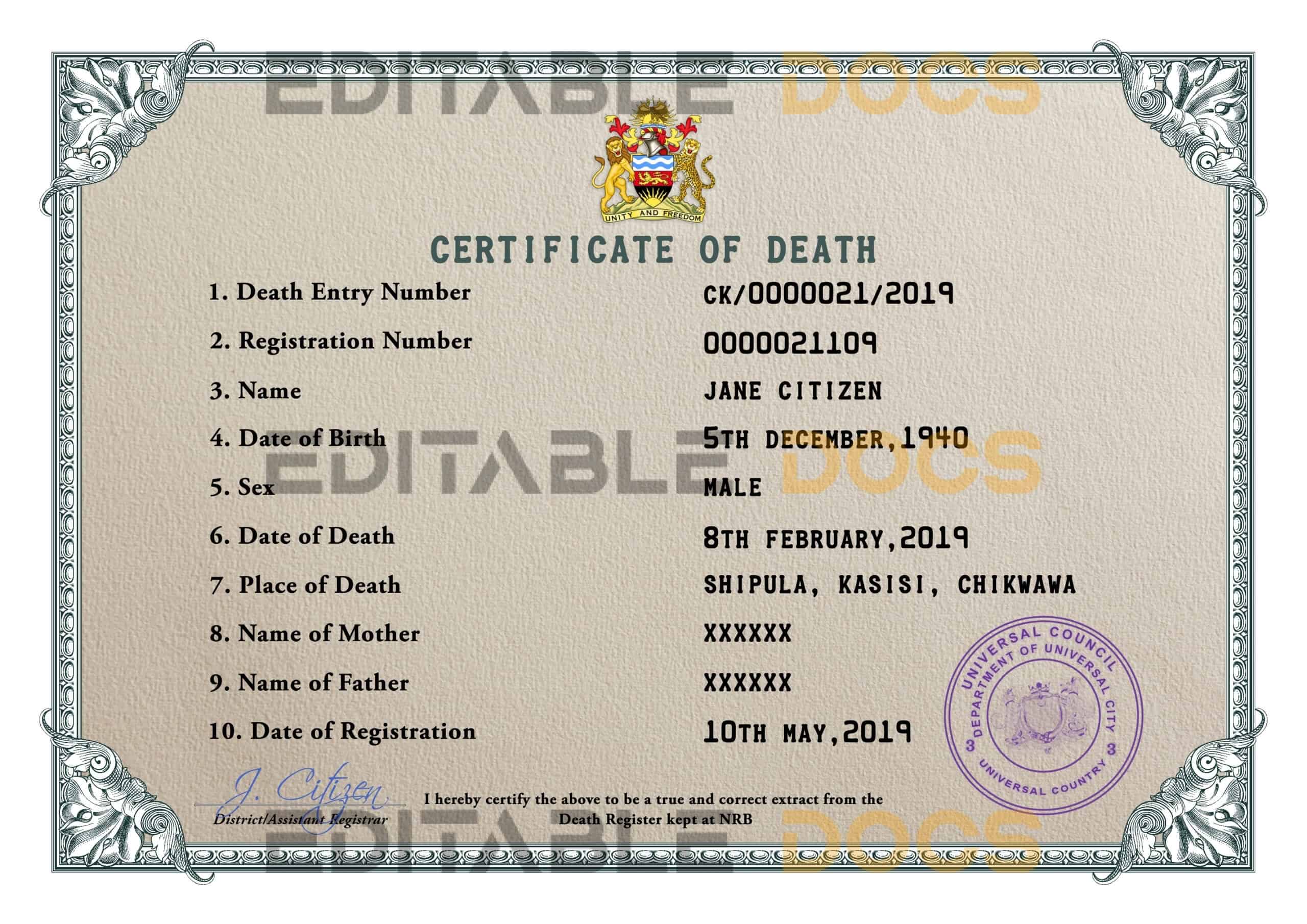 Customizable Certificate Dominate Universal Death Certificate PSD Templates