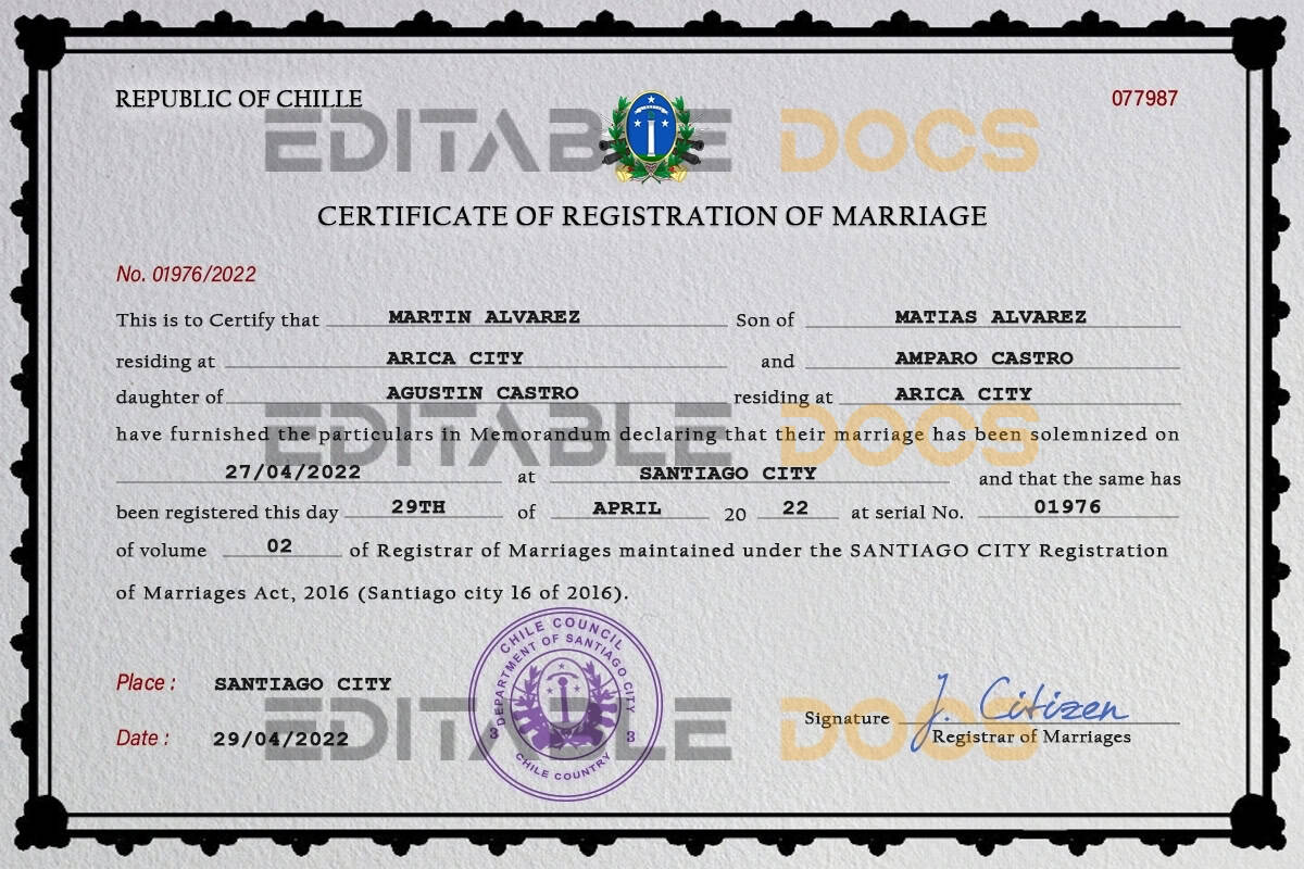 Chile Marriage Certificate Editable PSD Templates Chile Marriage Certificate Editable PSD Templates