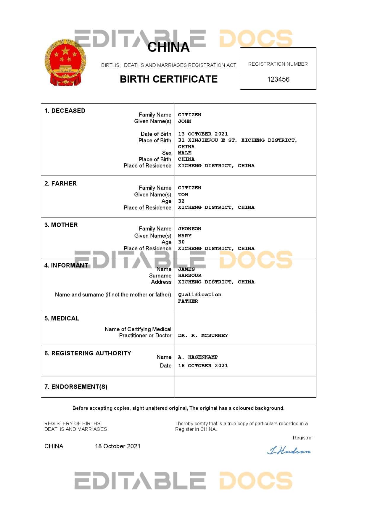 China-birth-certificate.jpg China birth certificate Word and PDF template