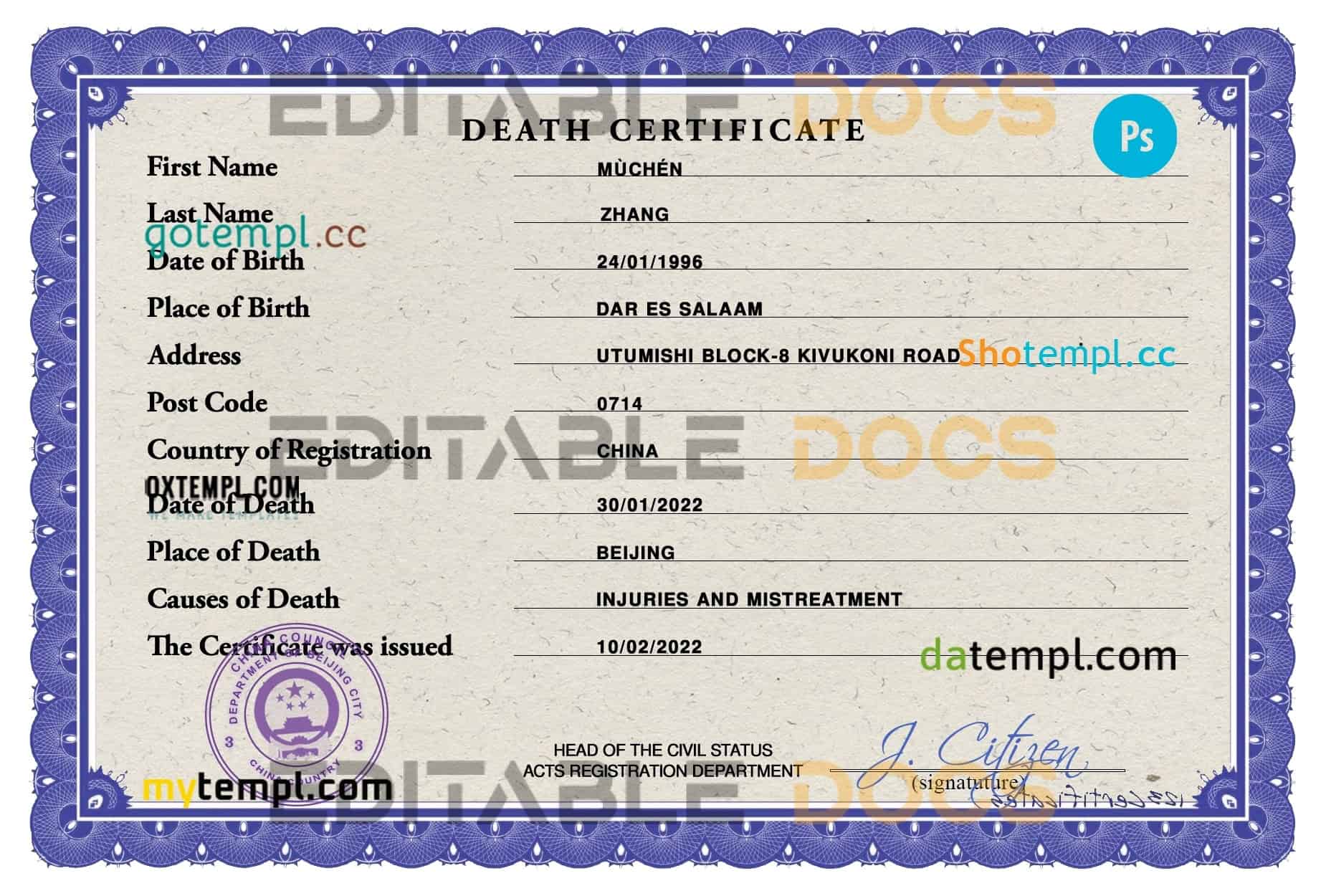 China-death-certificate-PSD-template-completely-editable.jpg China death certificate PSD template