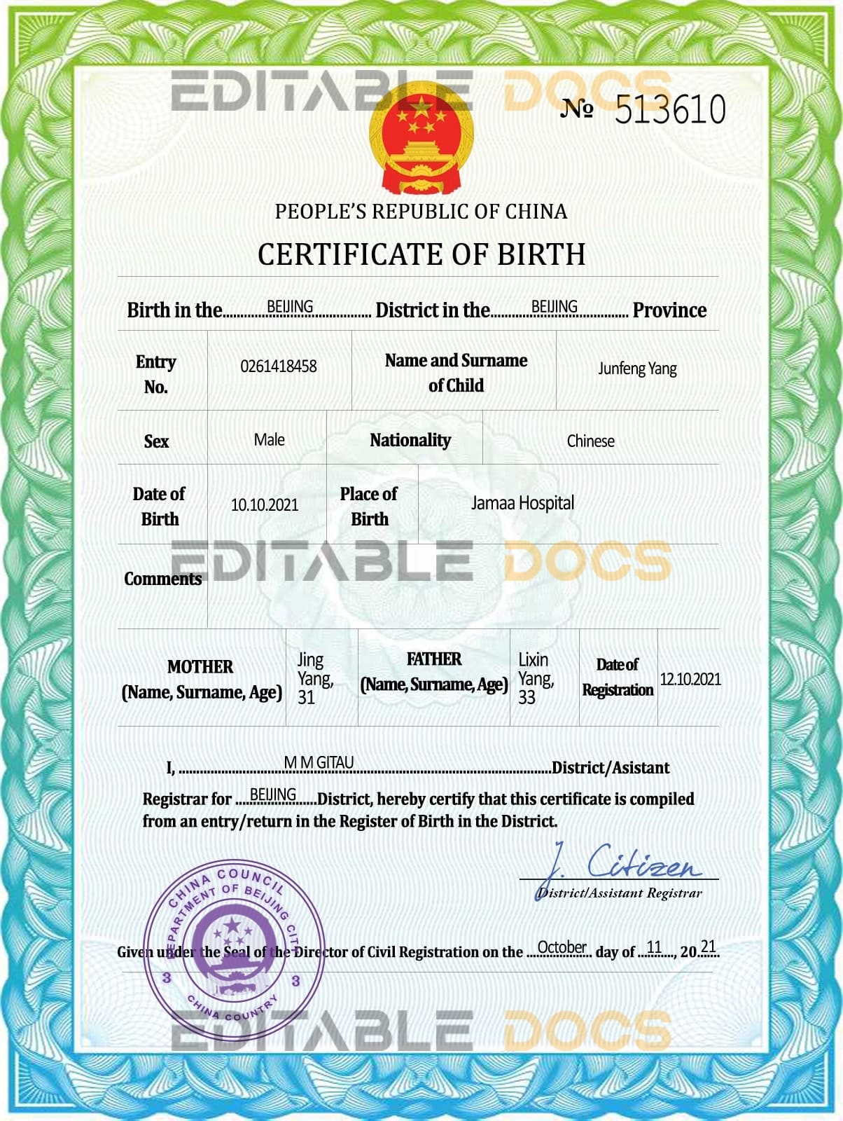 China vital record birth certificate PSD template Authentic China Birth Certificate Template | Customize and Download Online