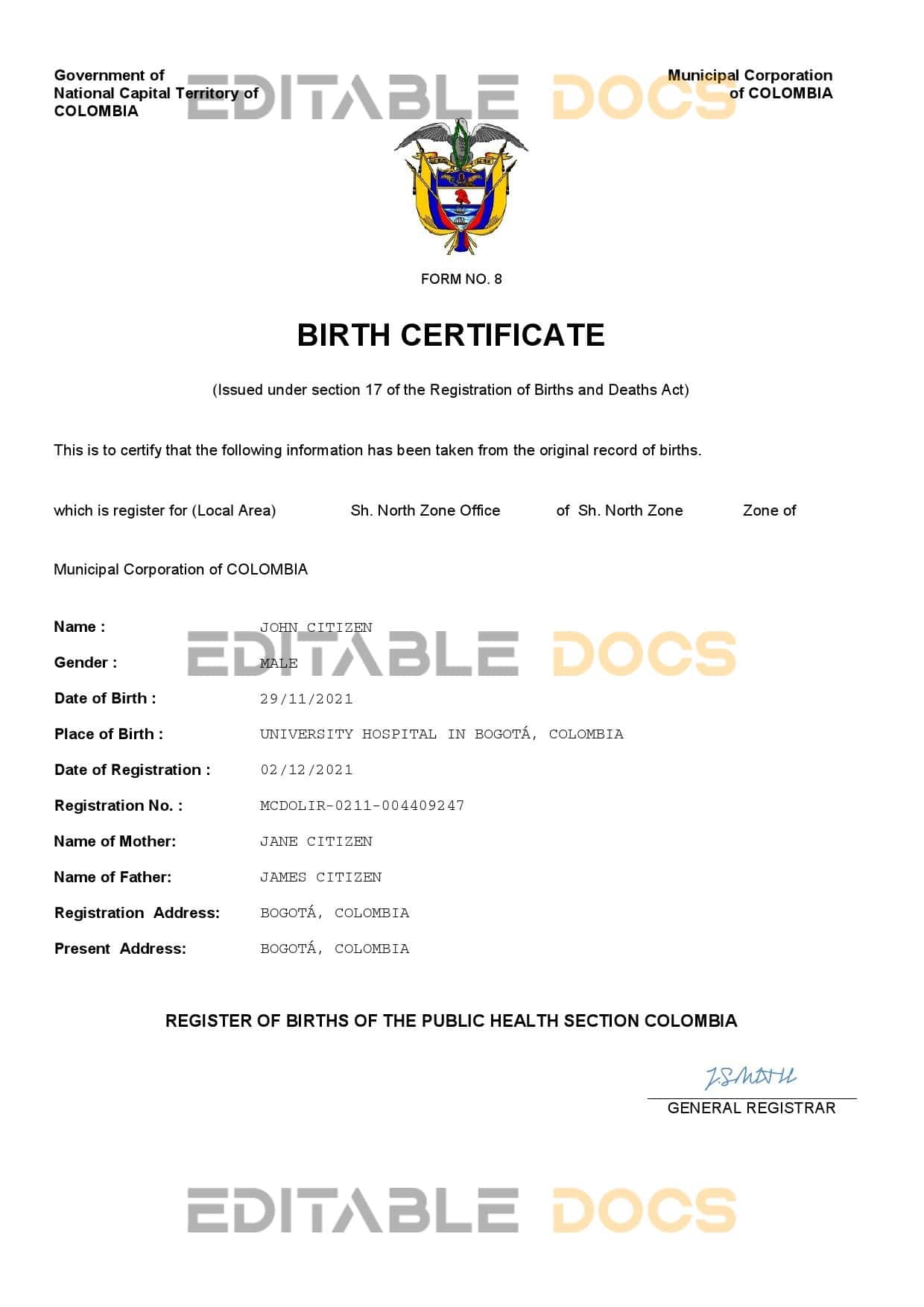 Colombia-birth-certificate.jpg Colombia vital record birth certificate Word and PDF template